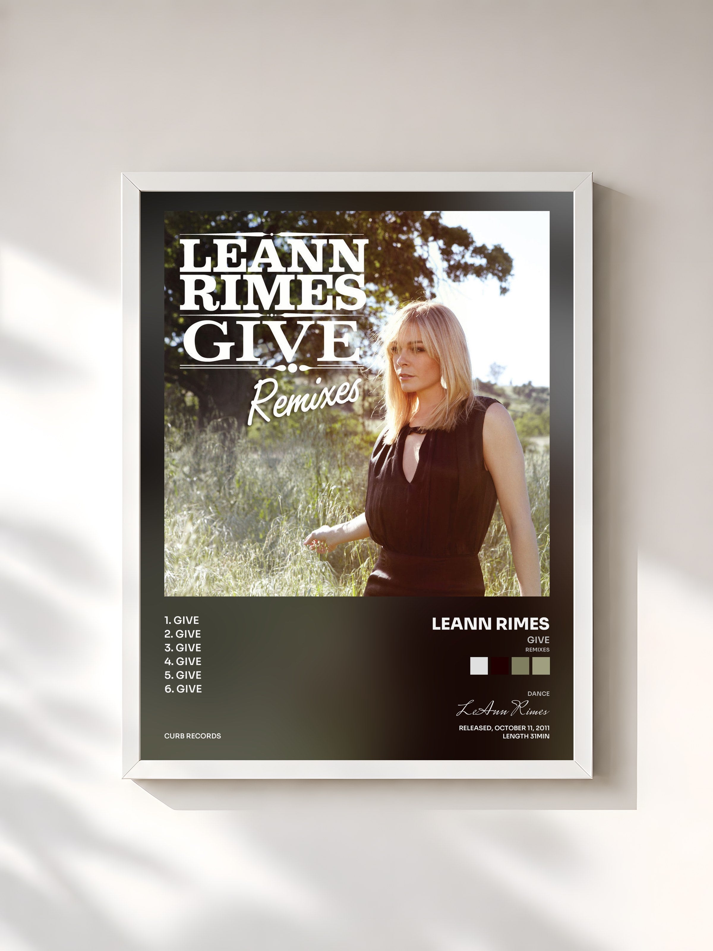 #blanc Tableau de l'album Give (Remixes) de LeAnn Rimes, cadre blanc, imprimé et encadré en France