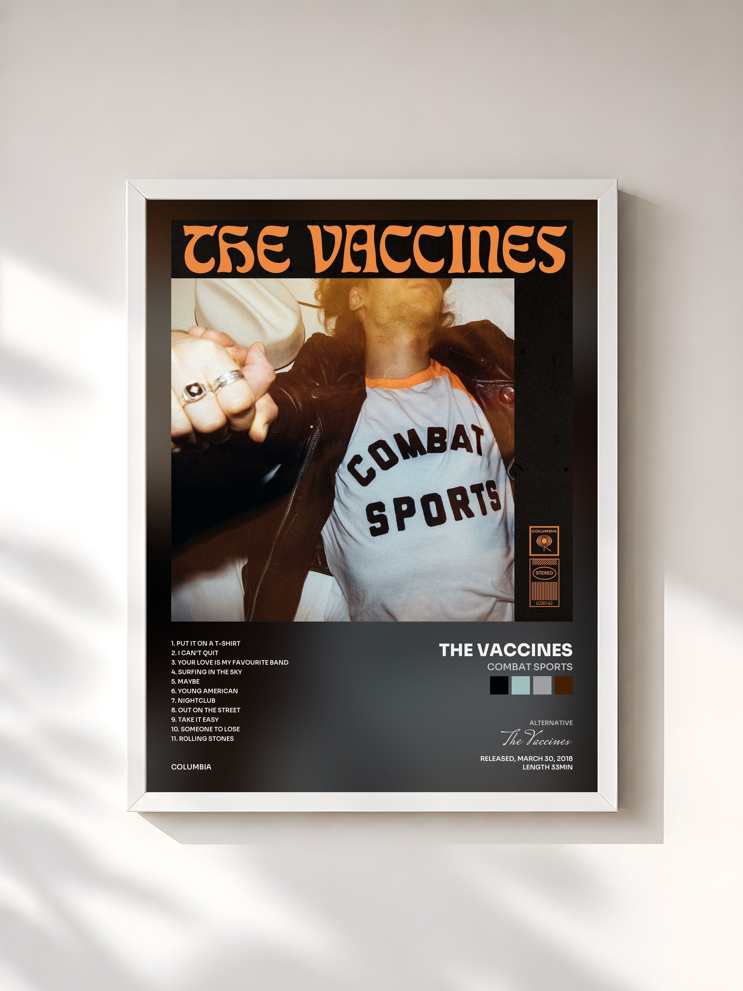 #blanc Tableau de l'album Combat Sports de The Vaccines, cadre blanc, imprimé et encadré en France