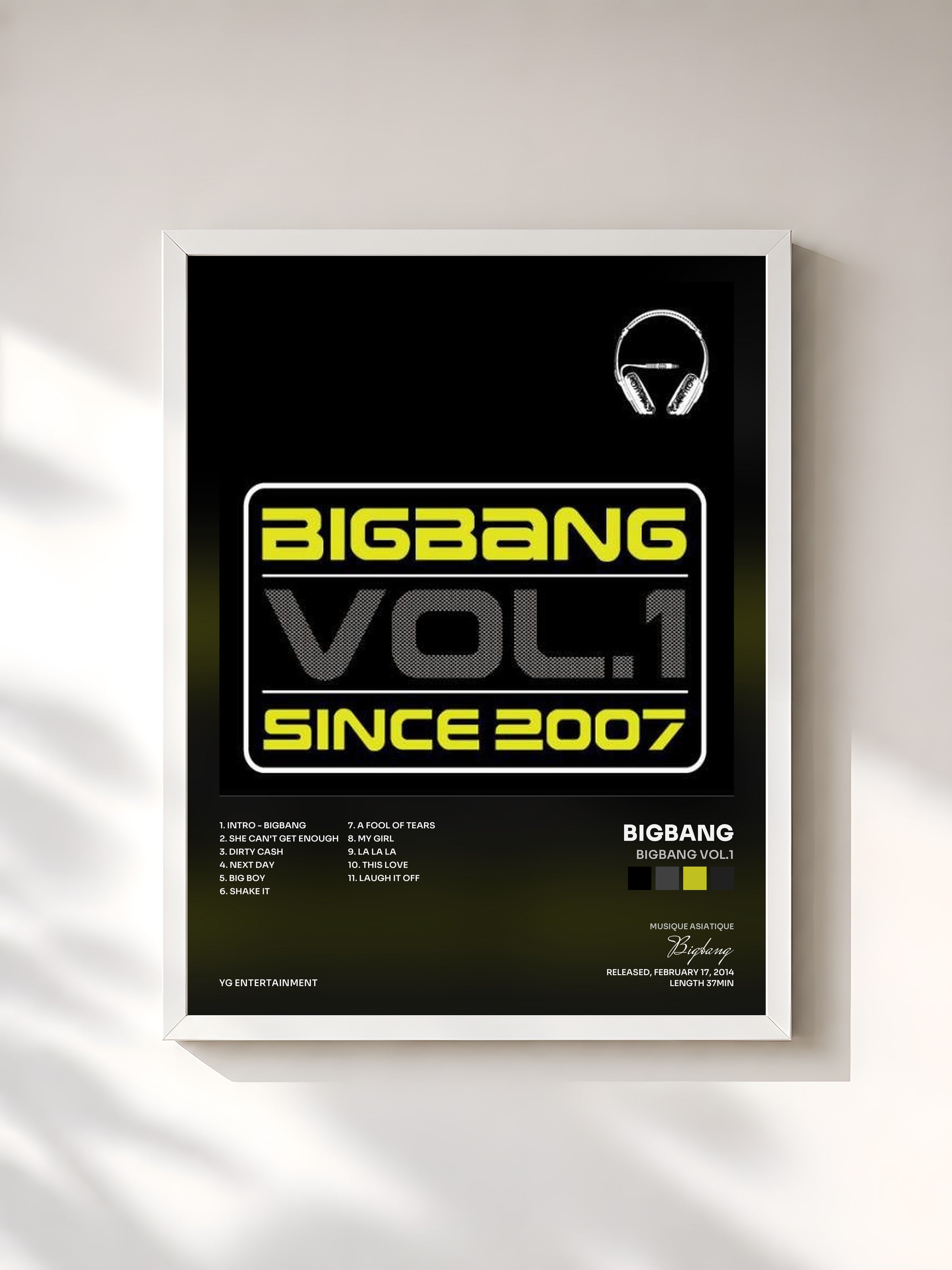 #blanc Tableau de l'album BIGBANG Vol.1 de Bigbang, cadre blanc, imprimé et encadré en France