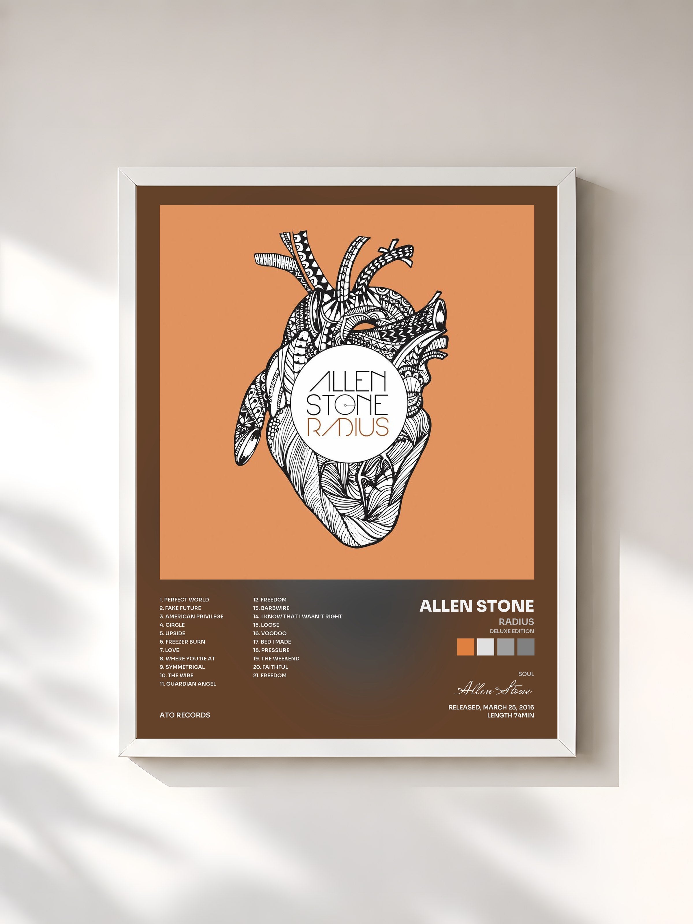 #blanc Tableau de l'album Radius (Deluxe Edition) de Allen Stone, cadre blanc, imprimé et encadré en France