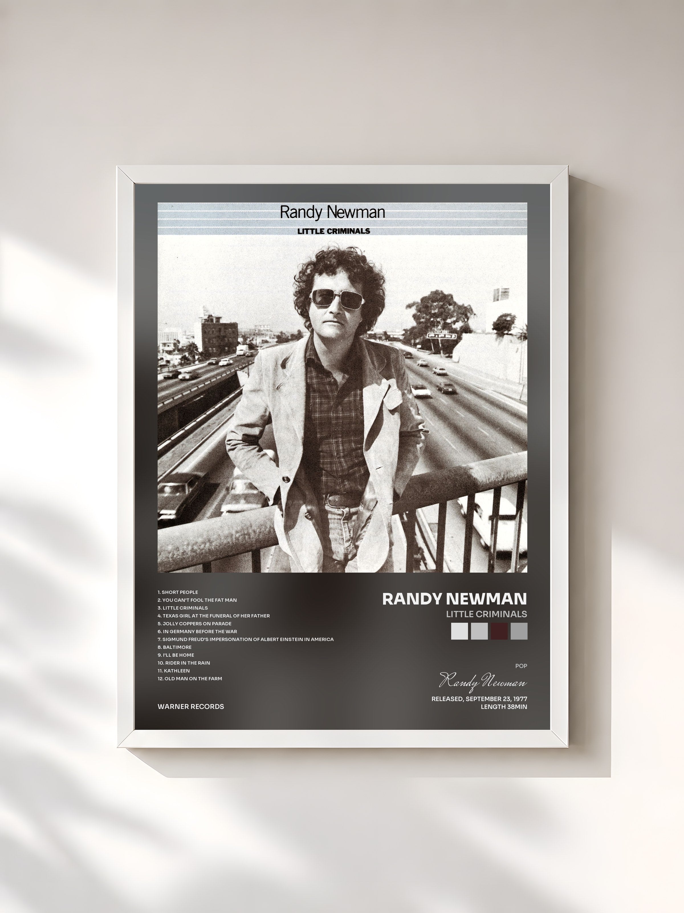 #blanc Tableau de l'album Little Criminals de Randy Newman, cadre blanc, imprimé et encadré en France