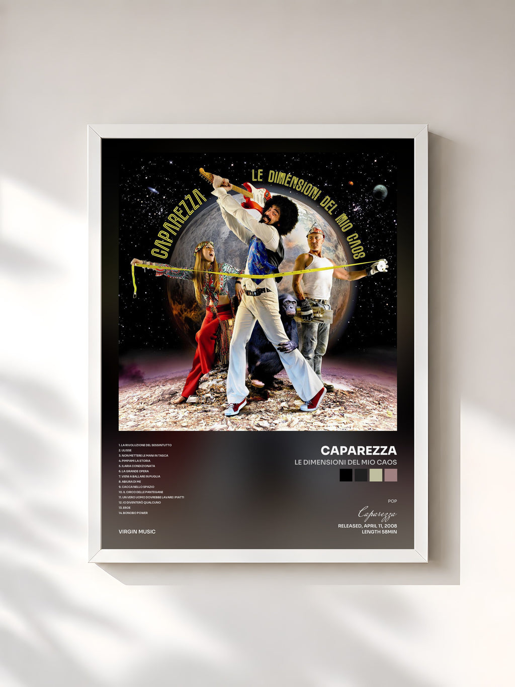#blanc Tableau de l'album Le Dimensioni Del Mio Caos de Caparezza, cadre blanc, imprimé et encadré en France