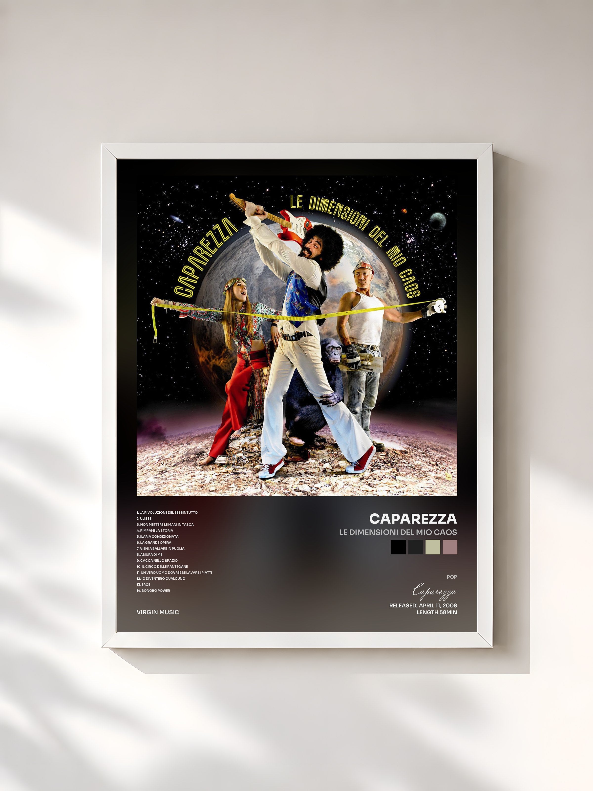#blanc Tableau de l'album Le Dimensioni Del Mio Caos de Caparezza, cadre blanc, imprimé et encadré en France