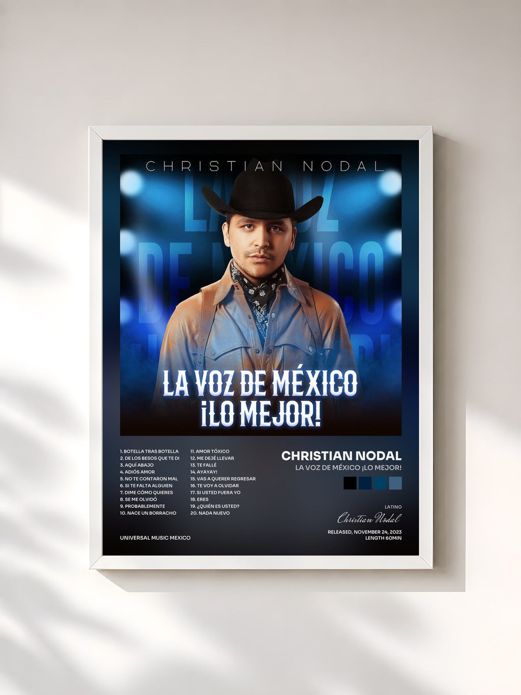 #blanc La Voz De México ¡Lo Mejor! de Christian Nodal en lámina enmarcada, marco blanco, impresa y enmarcada en Francia