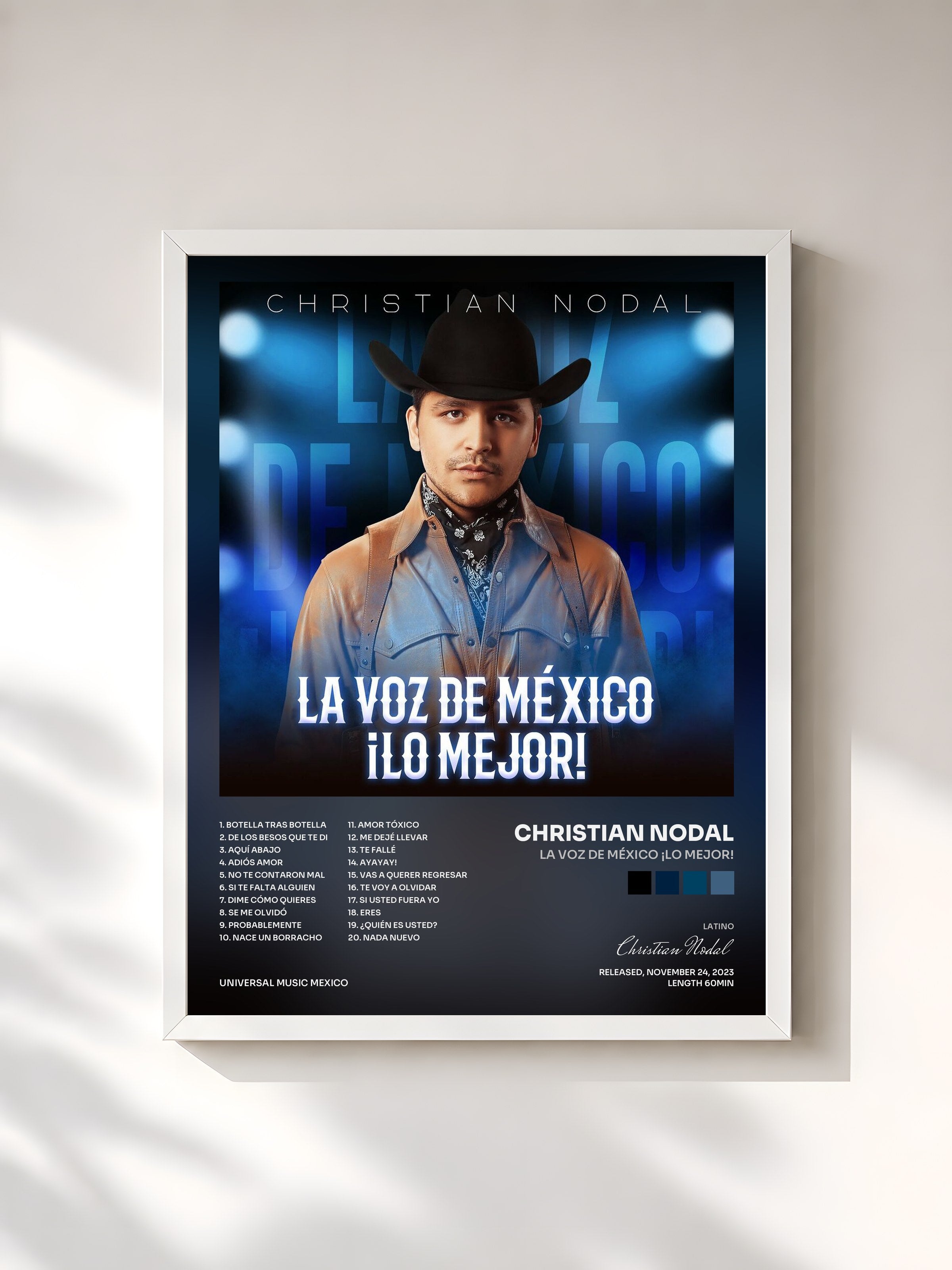 #blanc Tableau de l'album La Voz De México ¡Lo Mejor! de Christian Nodal, cadre blanc, imprimé et encadré en France