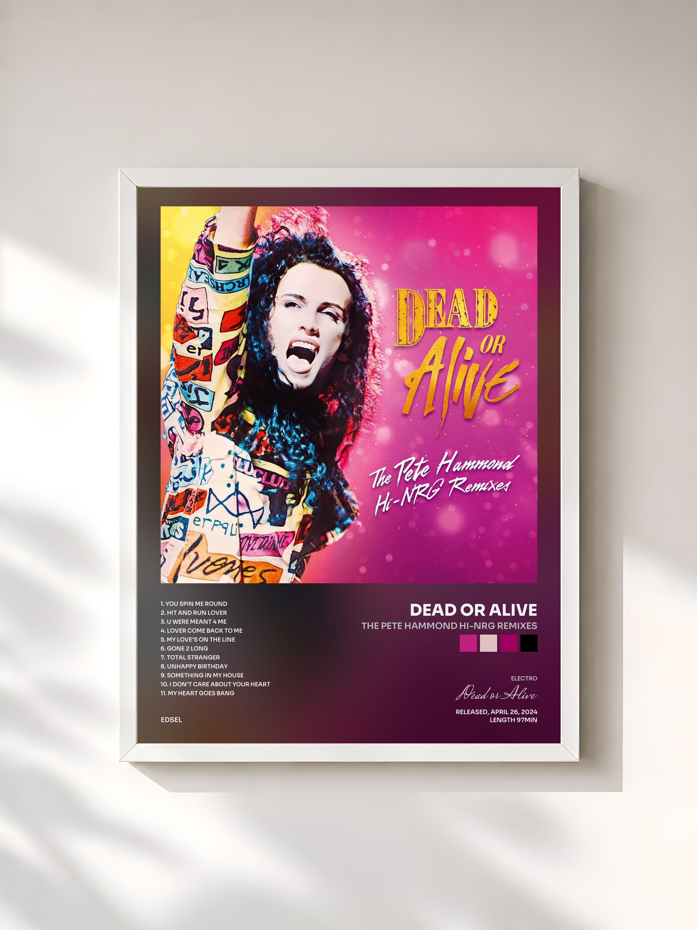 #blanc Tableau de l'album The Pete Hammond Hi-NRG Remixes de Dead or Alive, cadre blanc, imprimé et encadré en France