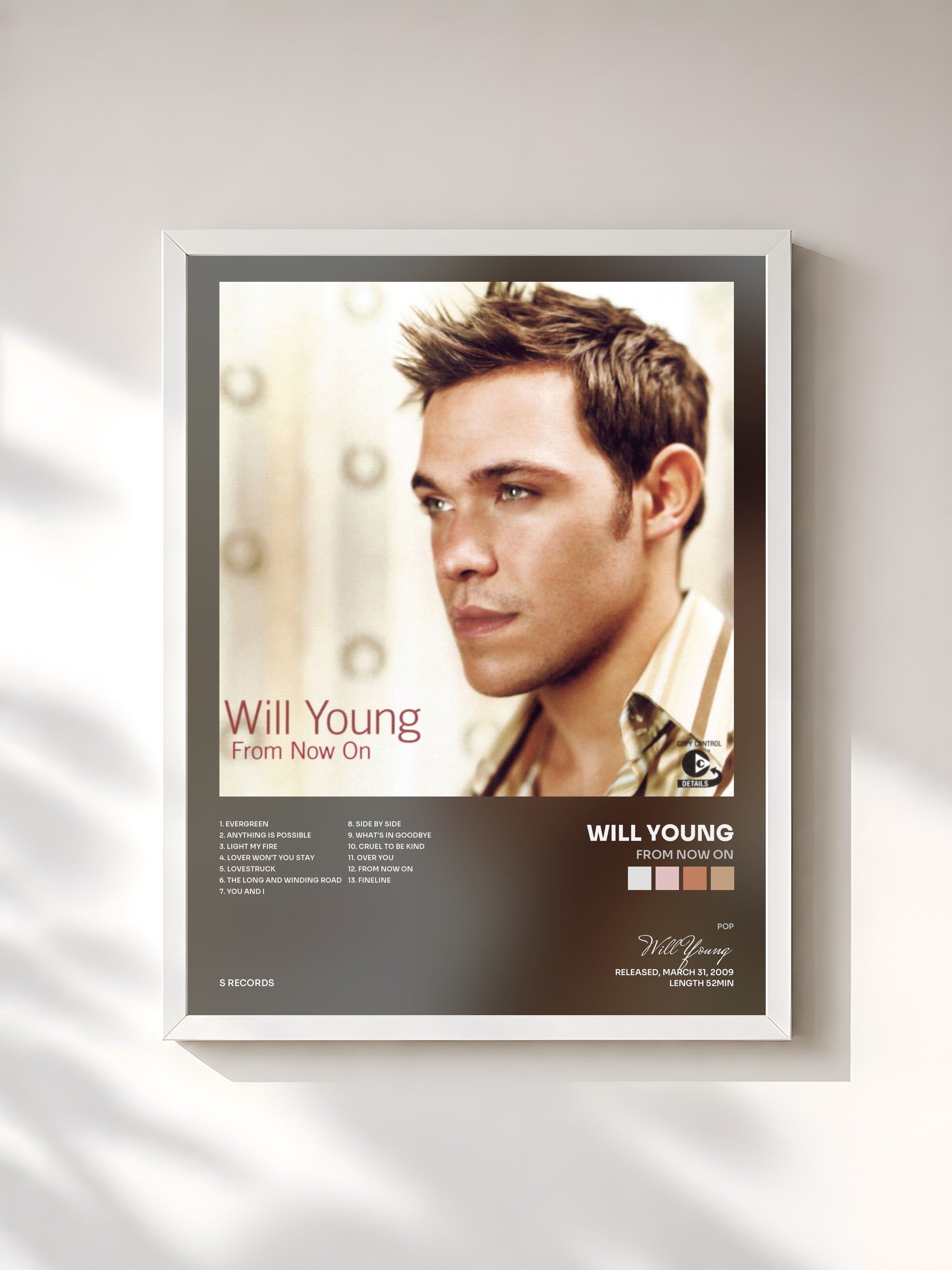 #blanc Tableau de l'album From Now On de Will Young, cadre blanc, imprimé et encadré en France