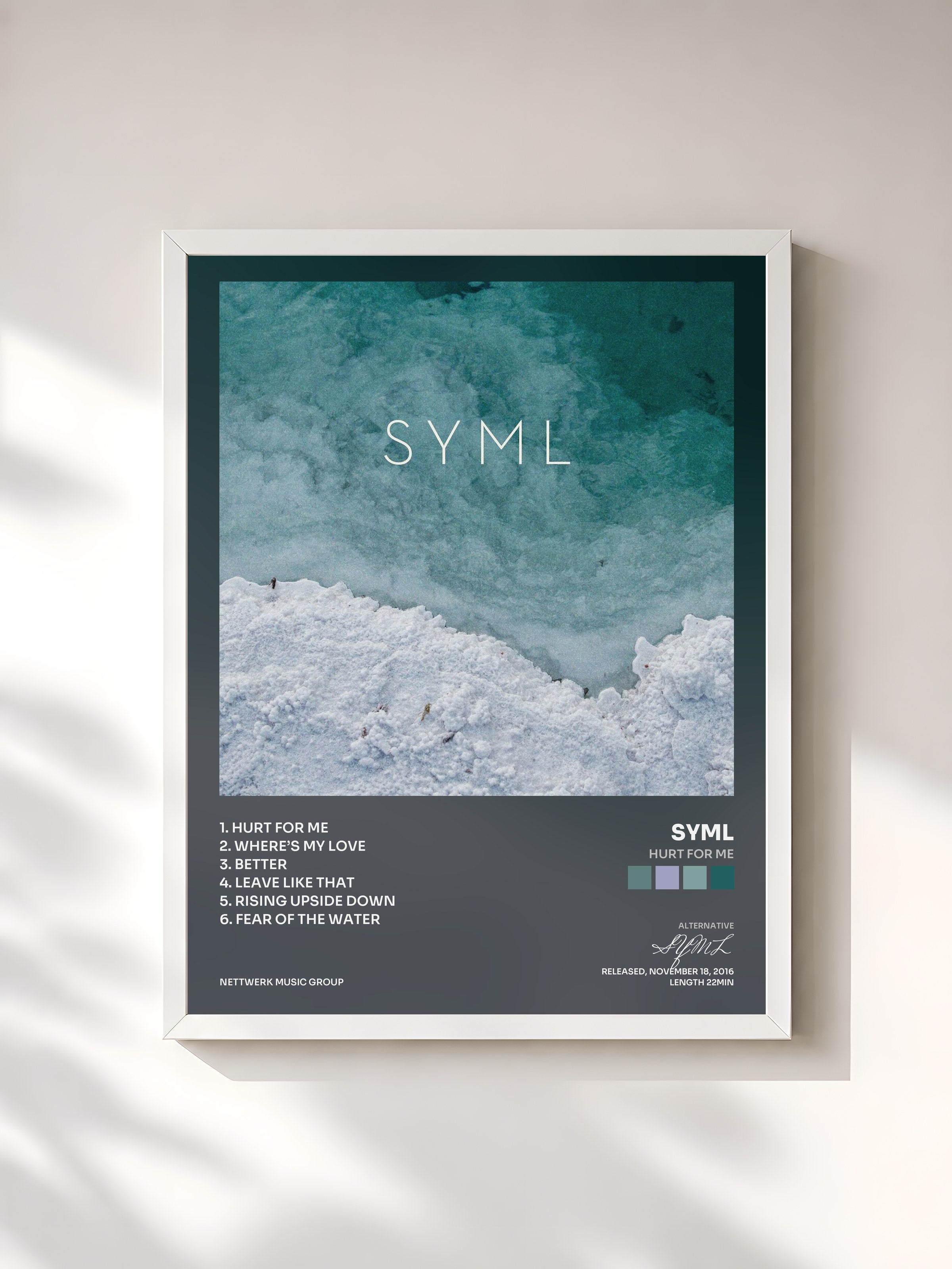 #blanc Tableau de l'album Hurt for Me de SYML, cadre blanc, imprimé et encadré en France