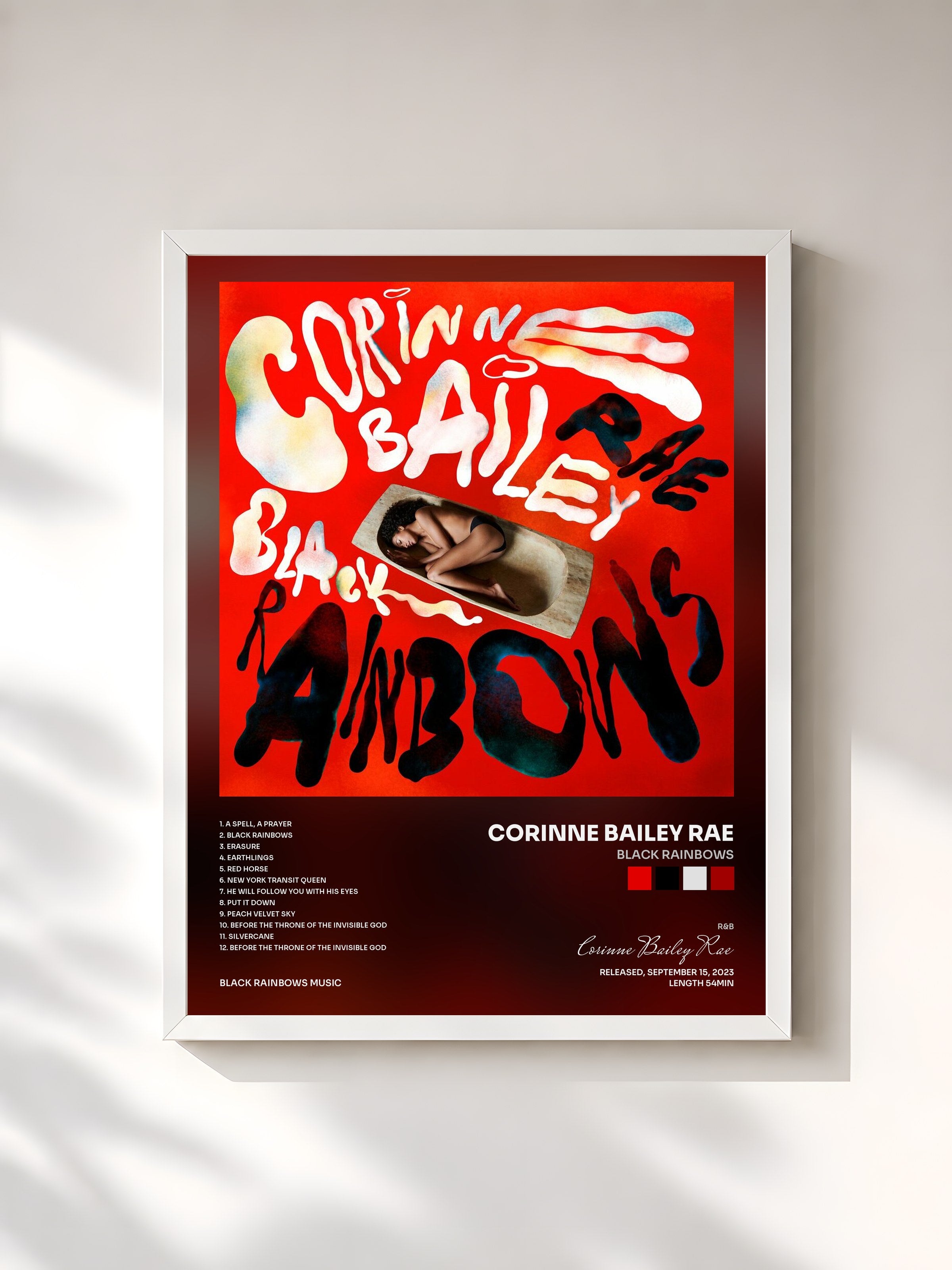 #blanc Tableau de l'album Black Rainbows de Corinne Bailey Rae, cadre blanc, imprimé et encadré en France
