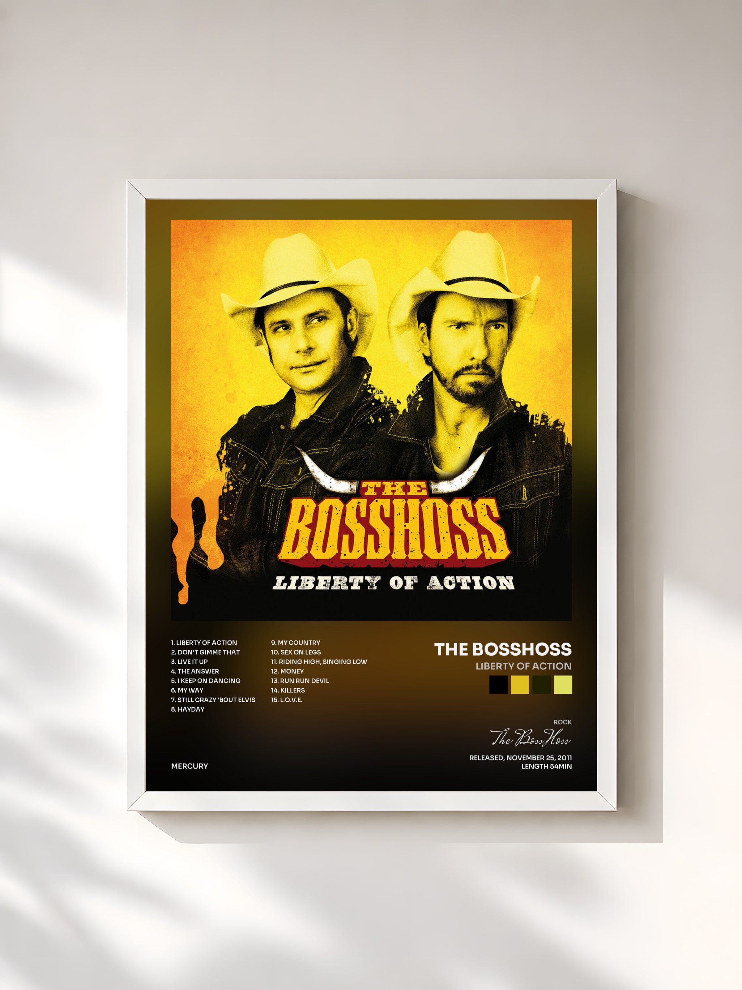 #blanc Tableau de l'album Liberty Of Action de The BossHoss, cadre blanc, imprimé et encadré en France