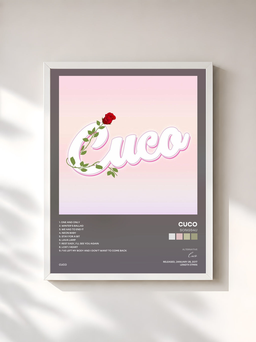 #blanc Songs4u by Cuco as a framed art print, white frame, printed and framed in France