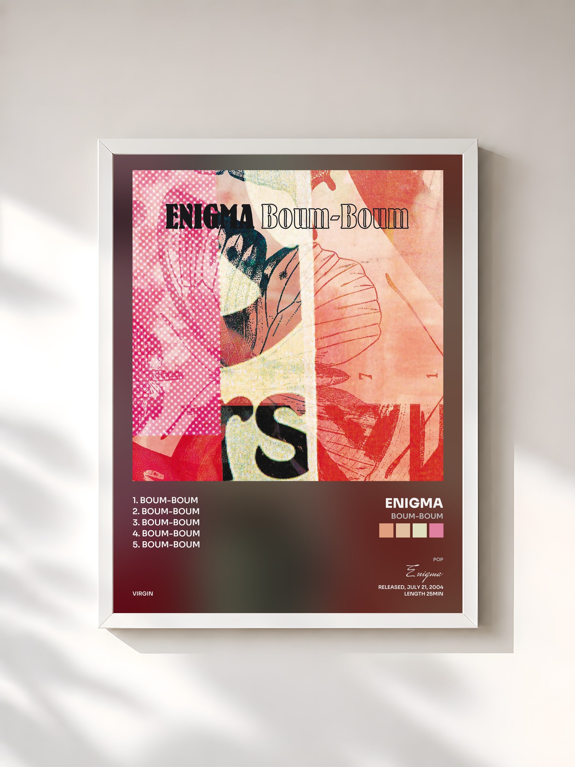 #blanc Tableau de l'album Boum-Boum de Enigma, cadre blanc, imprimé et encadré en France