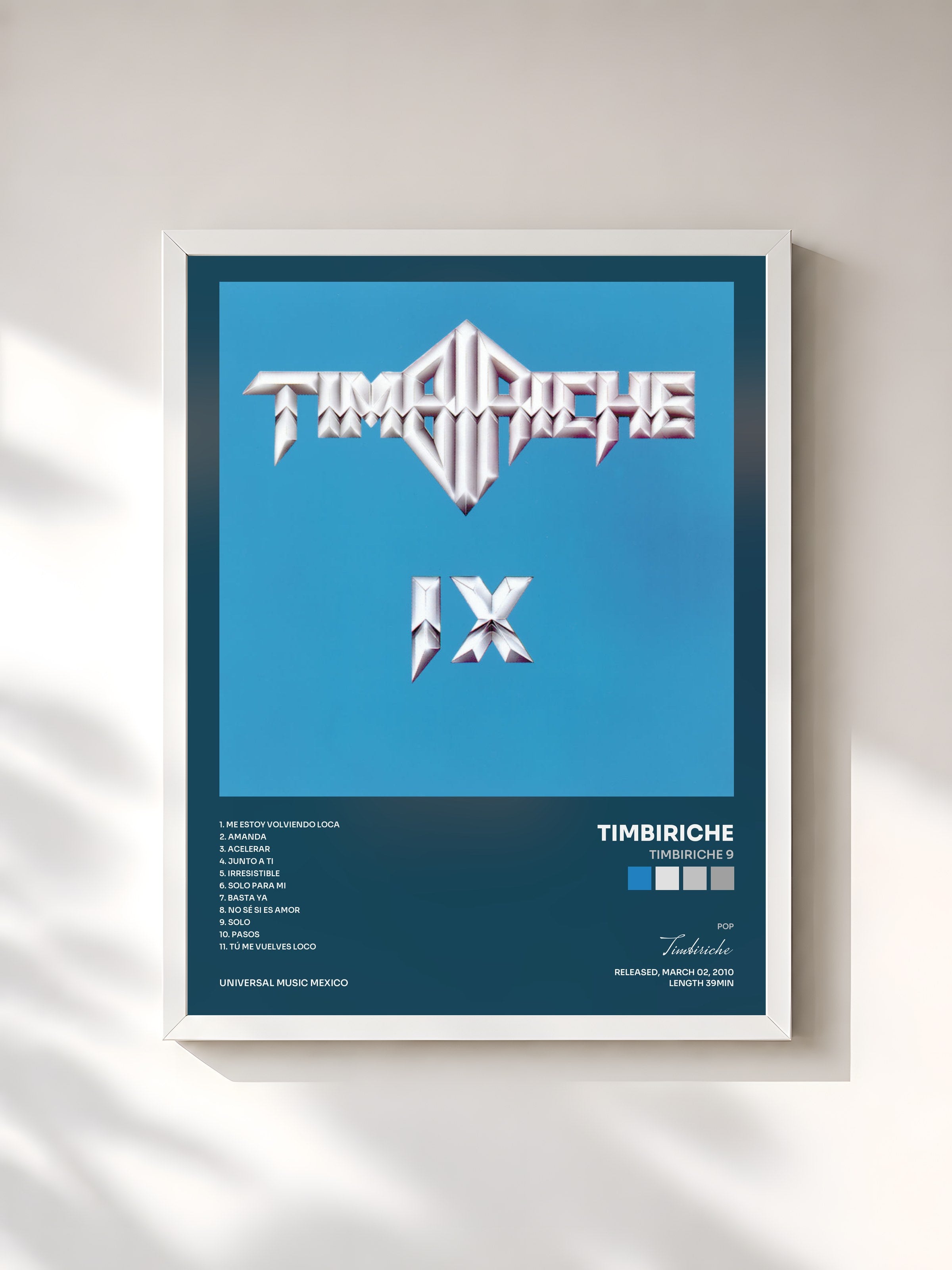 #blanc Tableau de l'album Timbiriche 9 de Timbiriche, cadre blanc, imprimé et encadré en France