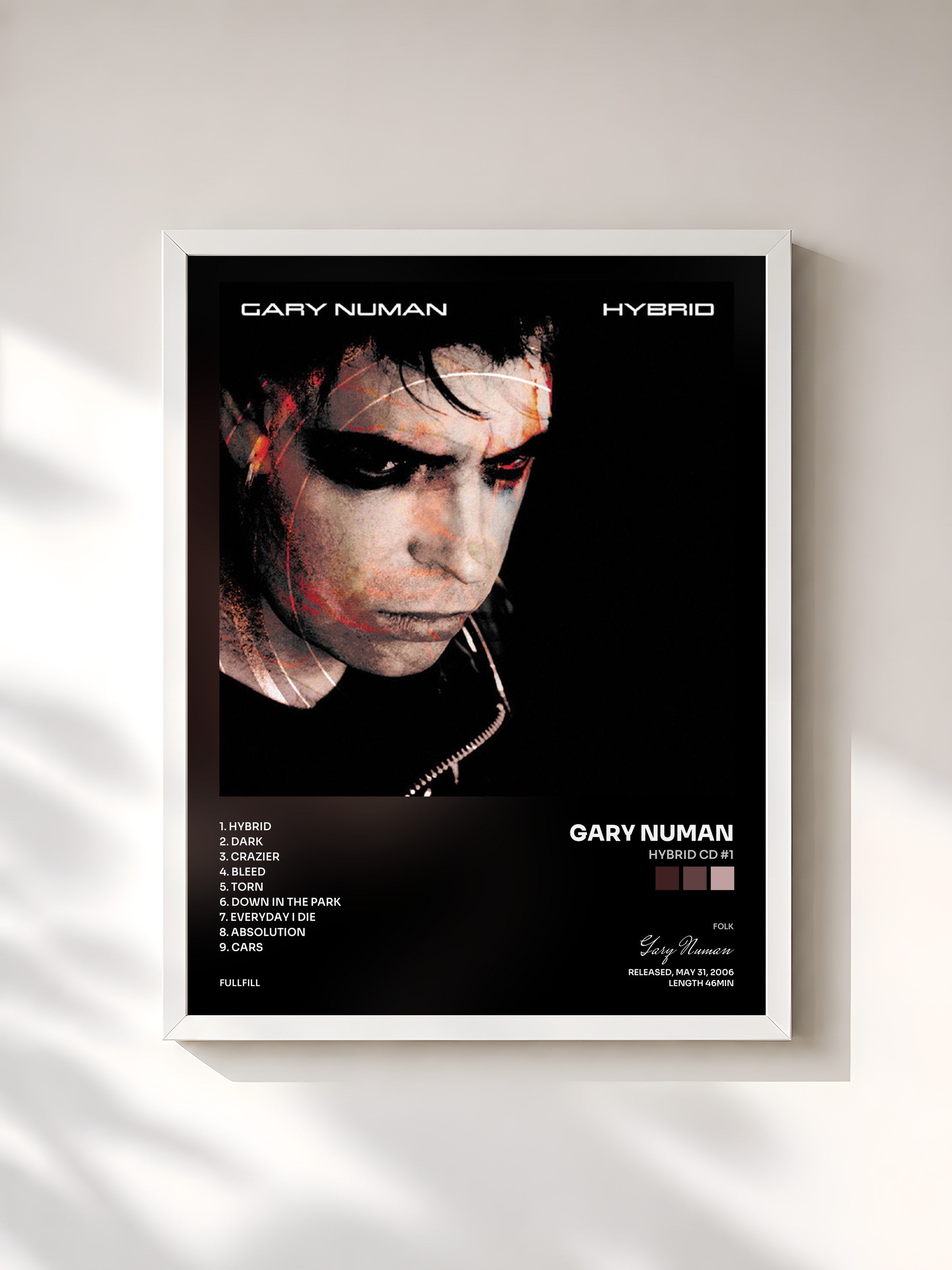 #blanc Tableau de l'album Hybrid CD #1 de Gary Numan, cadre blanc, imprimé et encadré en France