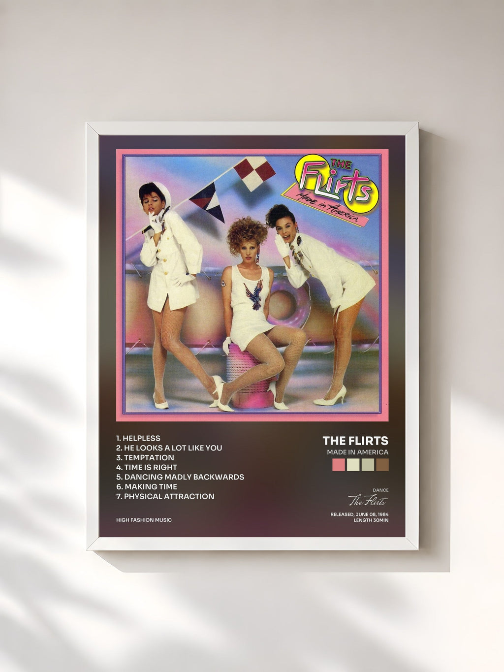 #blanc Made In America by The Flirts as a framed art print, white frame, printed and framed in France