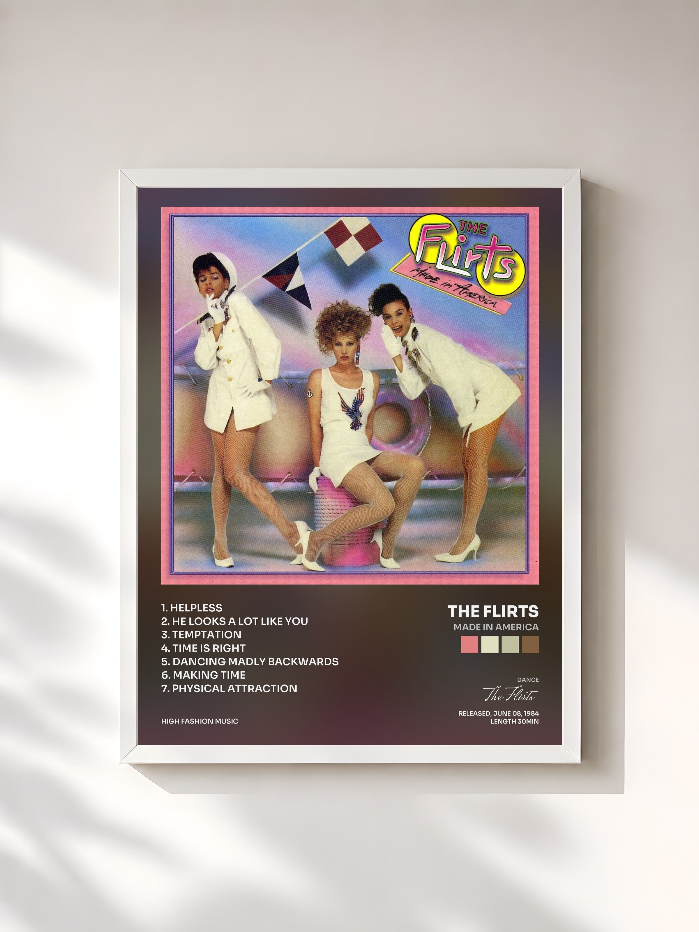 #blanc Tableau de l'album Made In America de The Flirts, cadre blanc, imprimé et encadré en France