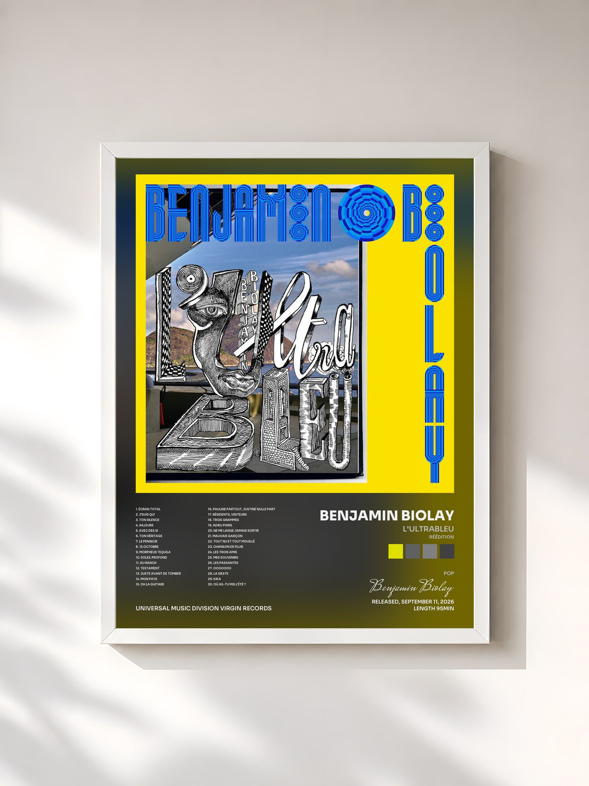 #blanc Tableau de l'album L'Ultrableu (Réédition) de Benjamin Biolay, cadre blanc, imprimé et encadré en France