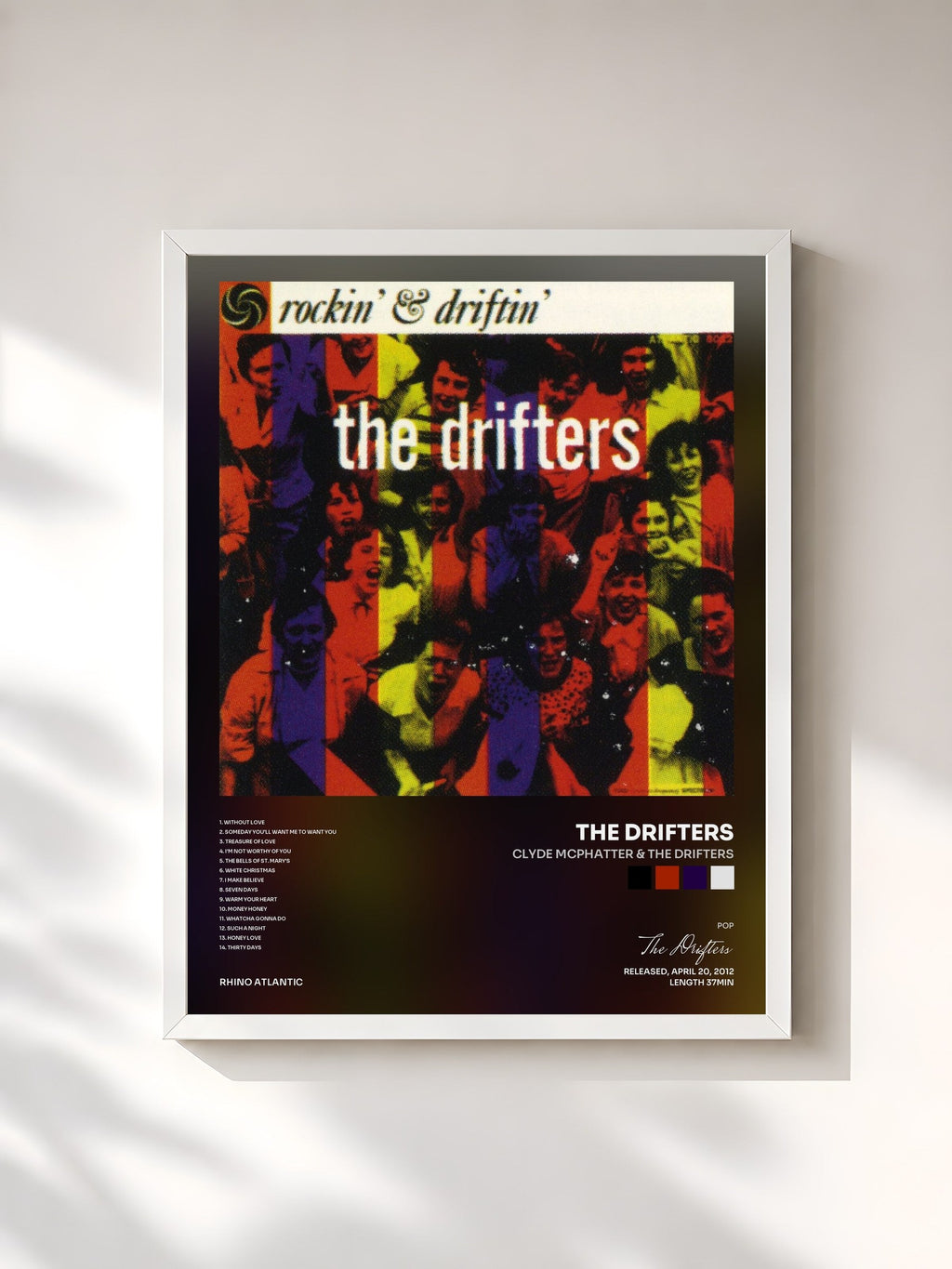 #blanc Clyde McPhatter & The Drifters de The Drifters en lámina enmarcada, marco blanco, impresa y enmarcada en Francia