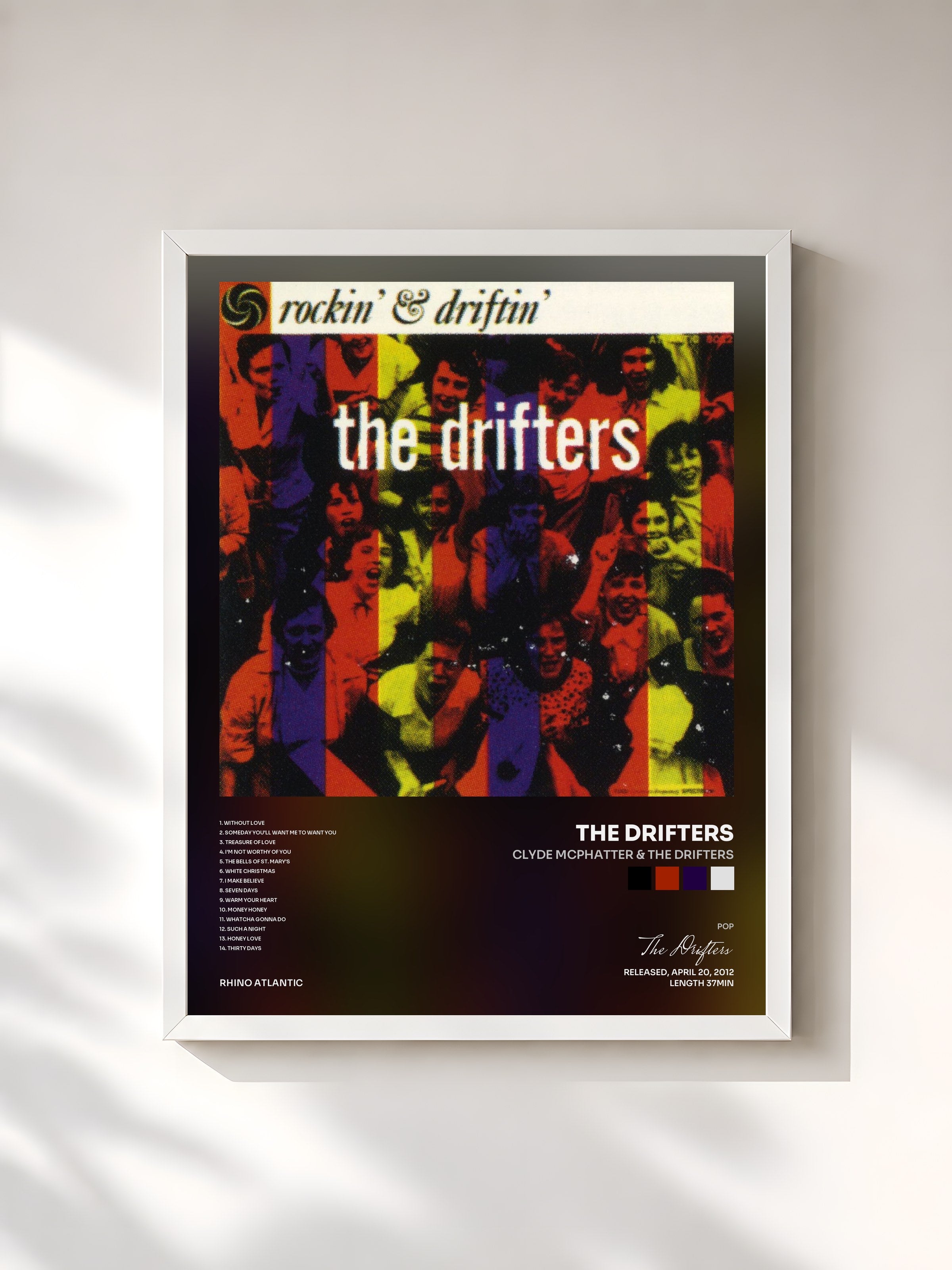#blanc Tableau de l'album Clyde McPhatter & The Drifters de The Drifters, cadre blanc, imprimé et encadré en France
