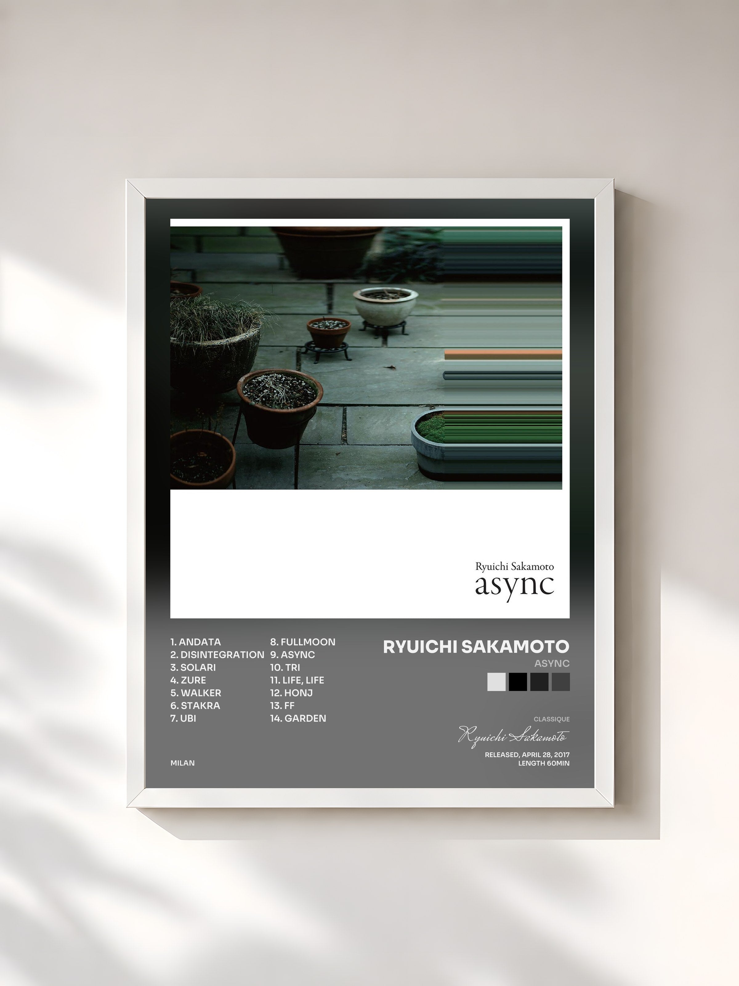 #blanc Tableau de l'album async de Ryuichi Sakamoto, cadre blanc, imprimé et encadré en France