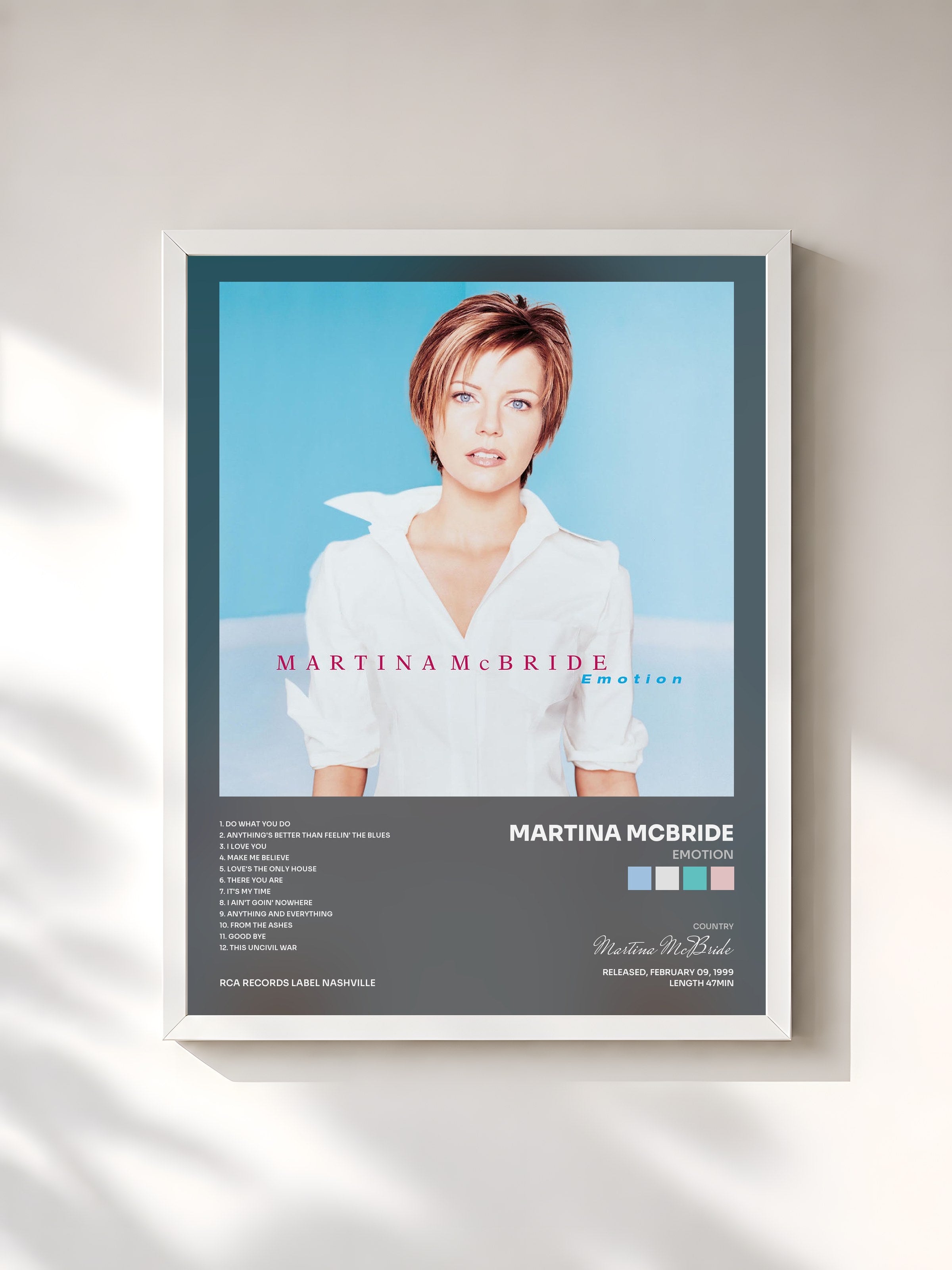 #blanc Tableau de l'album Emotion de Martina McBride, cadre blanc, imprimé et encadré en France