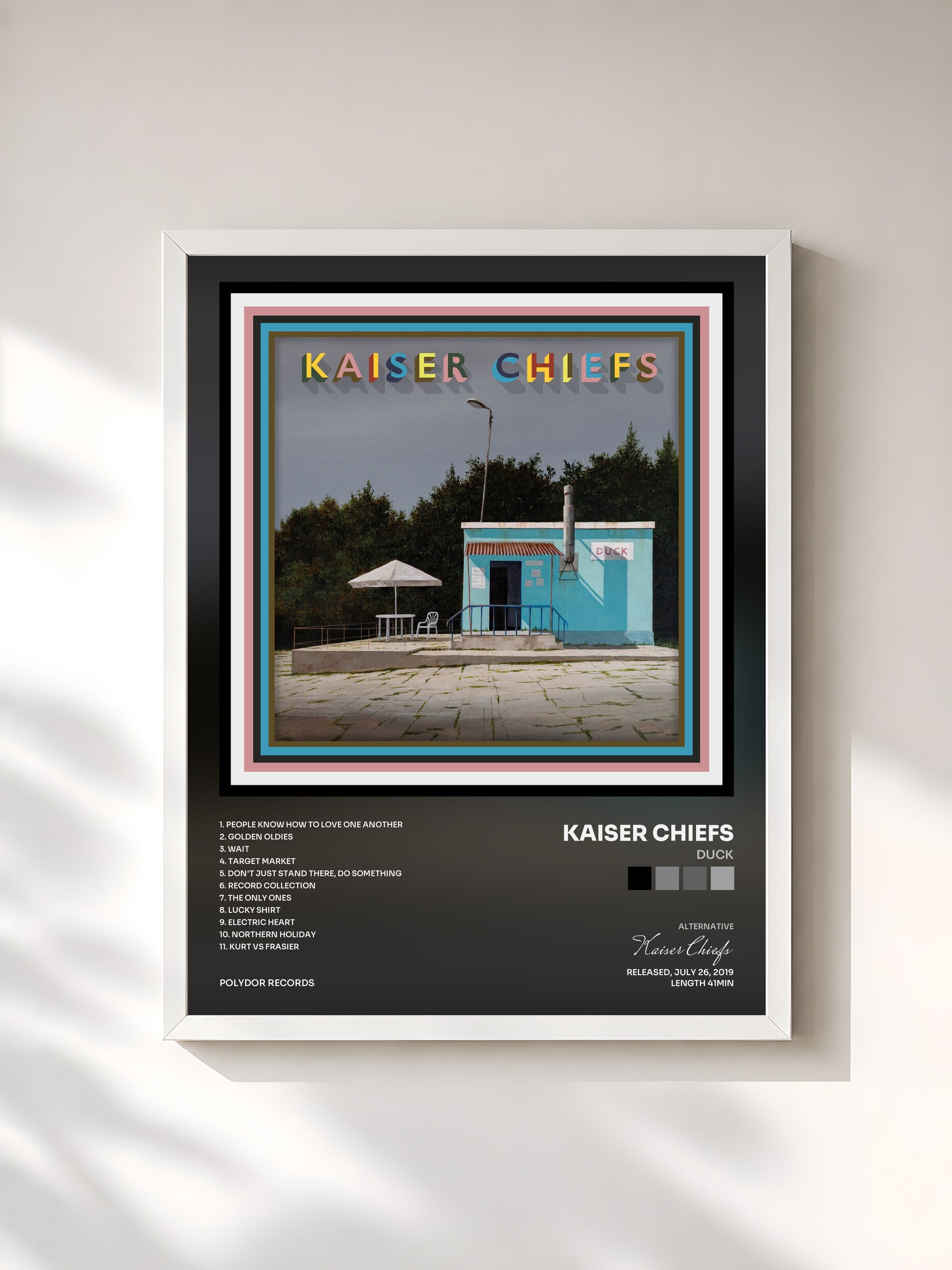 #blanc Tableau de l'album Duck de Kaiser Chiefs, cadre blanc, imprimé et encadré en France