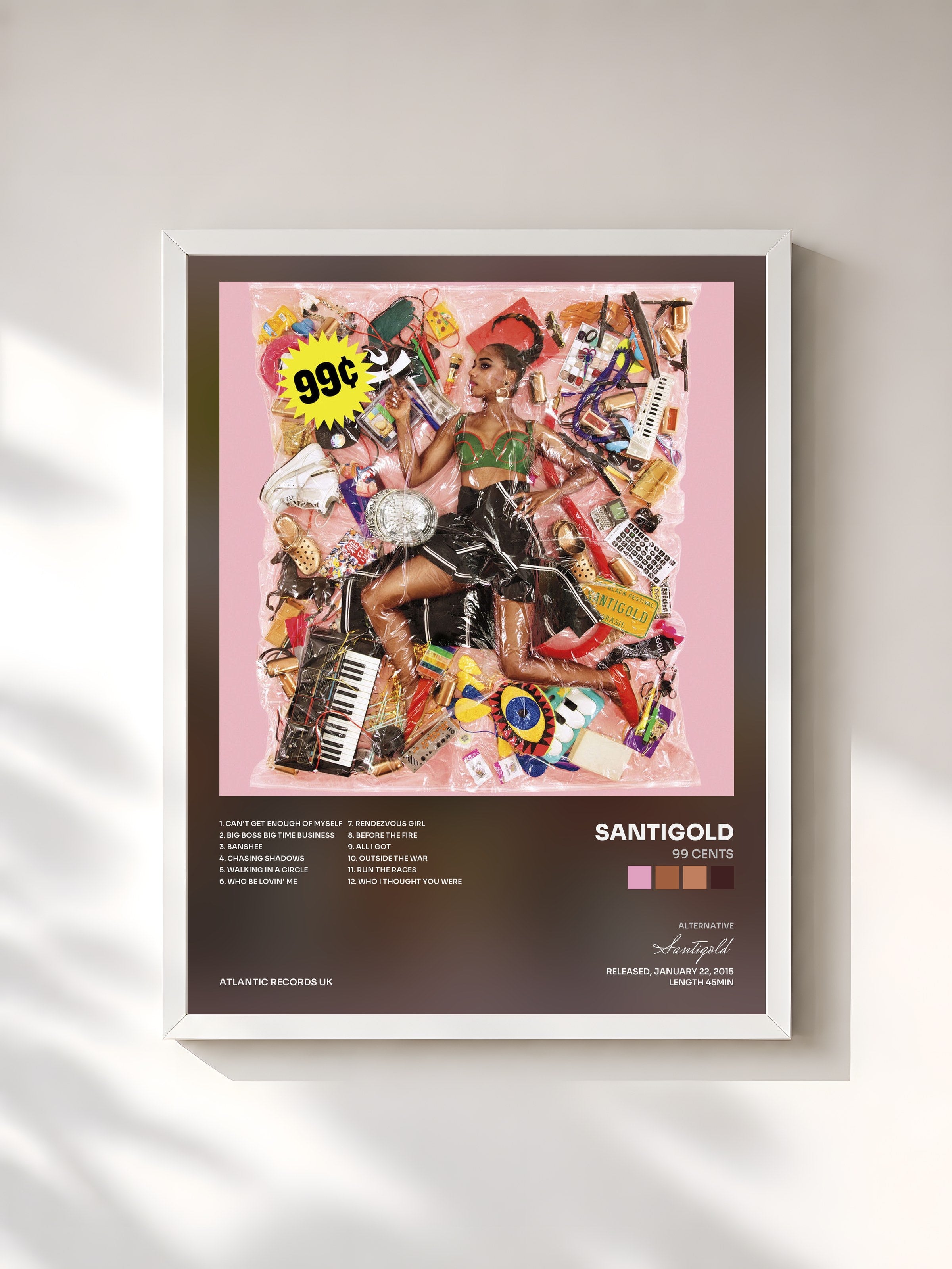 #blanc Tableau de l'album 99 Cents de Santigold, cadre blanc, imprimé et encadré en France