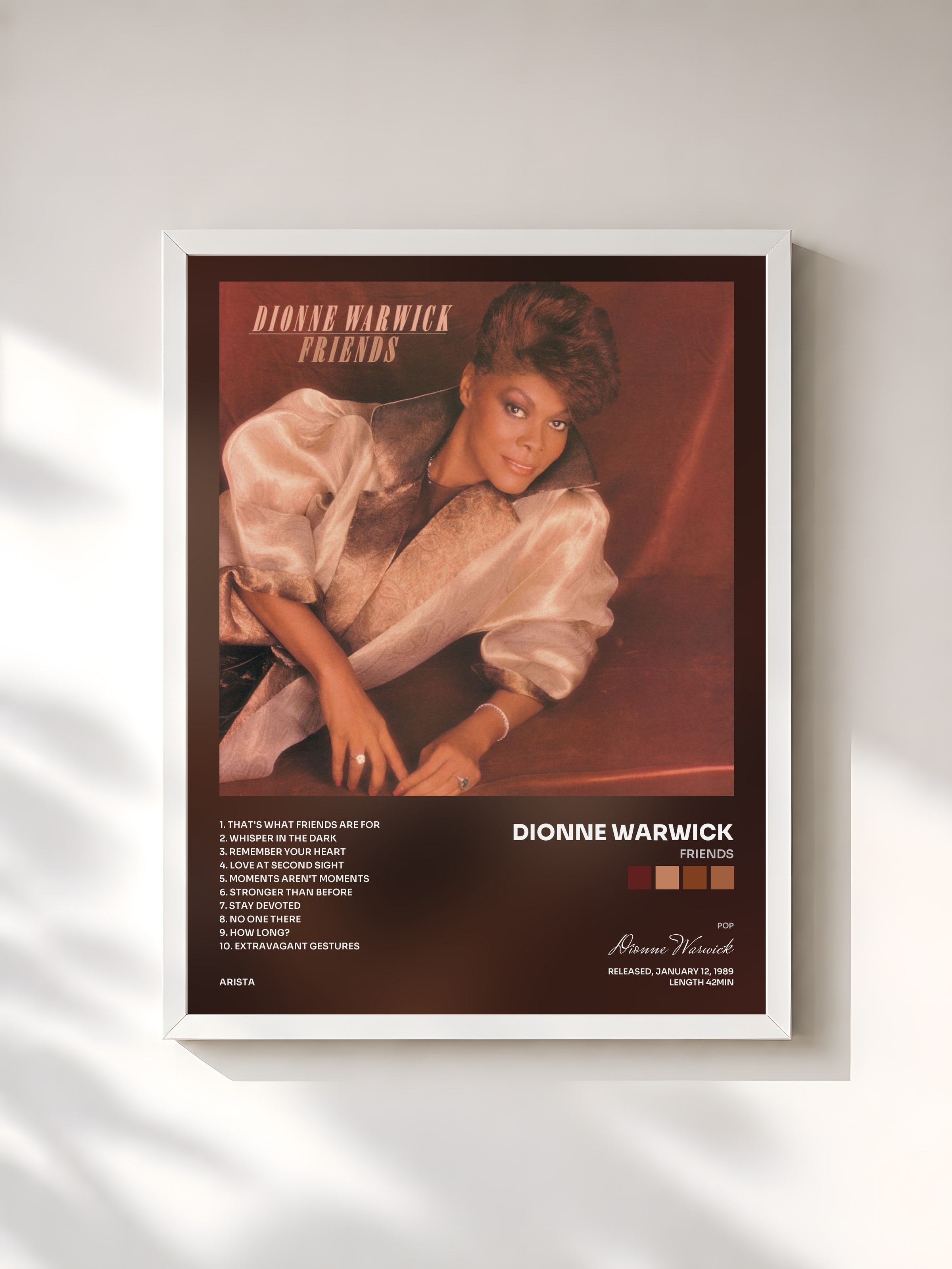 #blanc Tableau de l'album Friends de Dionne Warwick, cadre blanc, imprimé et encadré en France