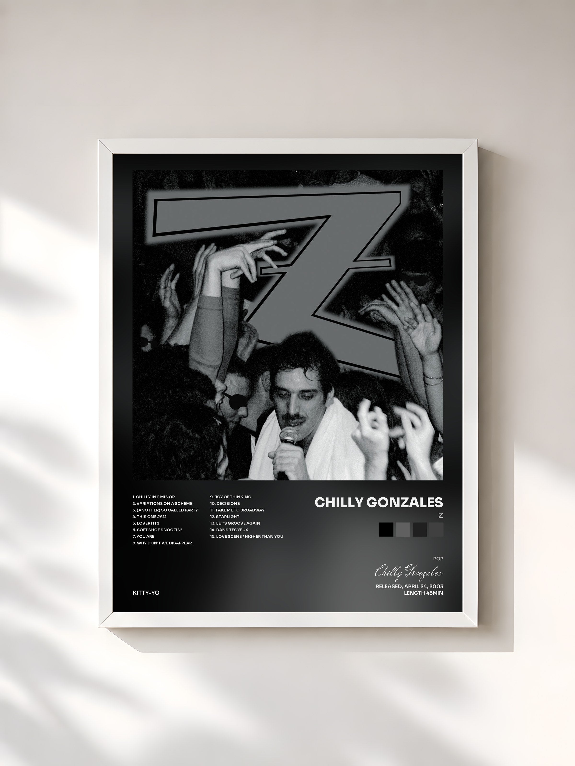 #blanc Tableau de l'album Z de Chilly Gonzales, cadre blanc, imprimé et encadré en France