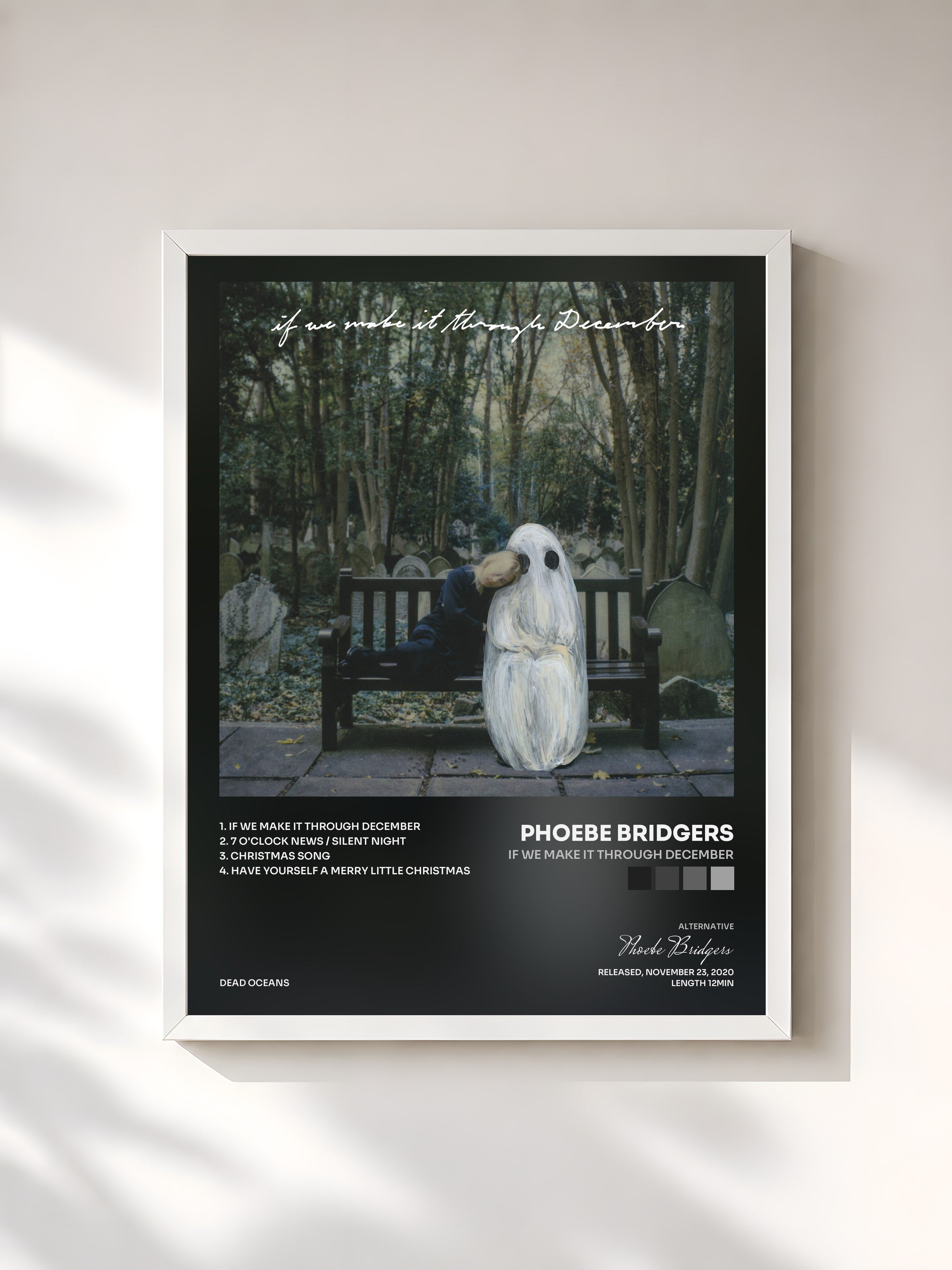 #blanc Tableau de l'album If We Make It Through December de Phoebe Bridgers, cadre blanc, imprimé et encadré en France