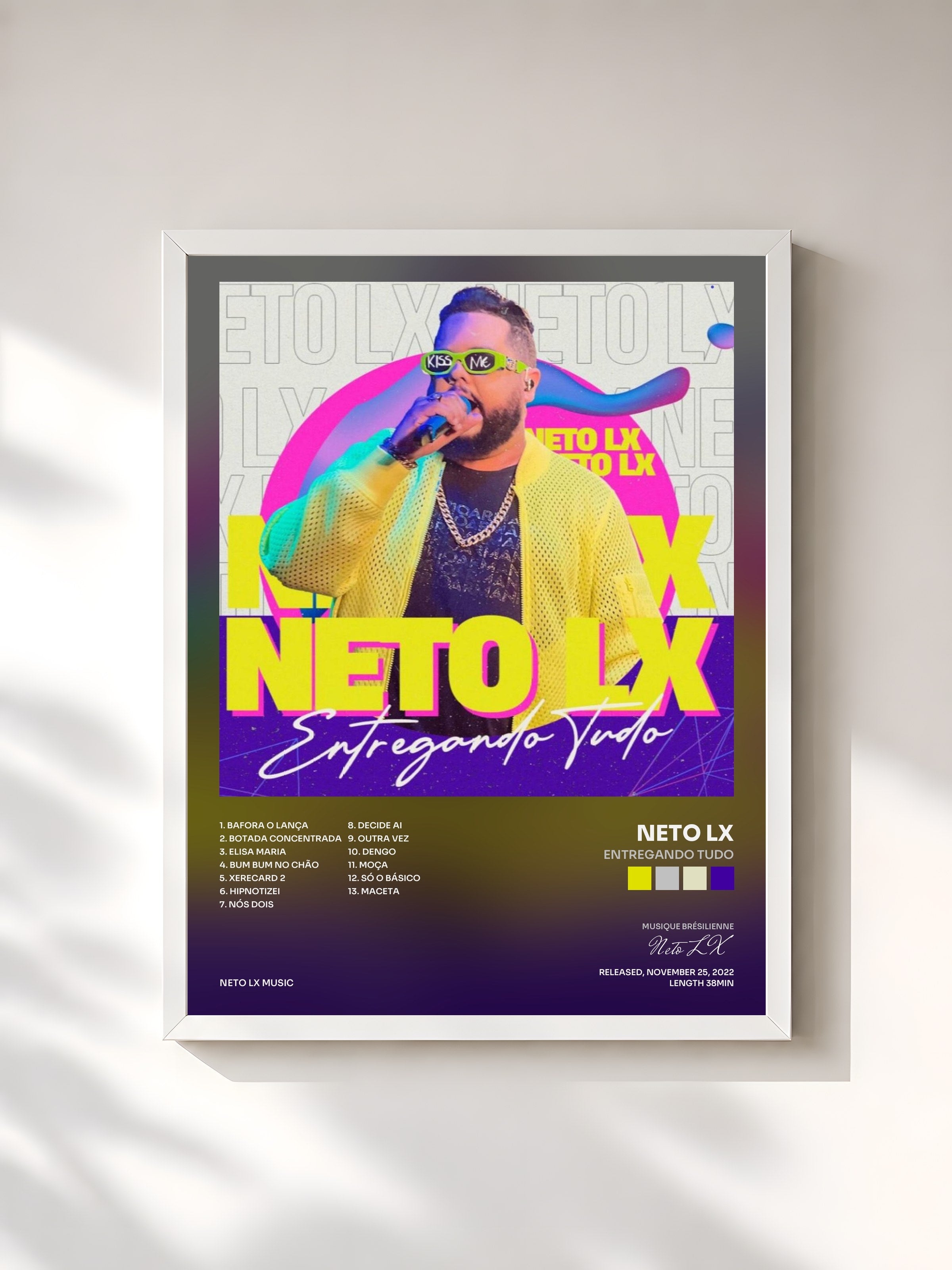 #blanc Tableau de l'album Entregando Tudo de Neto LX, cadre blanc, imprimé et encadré en France
