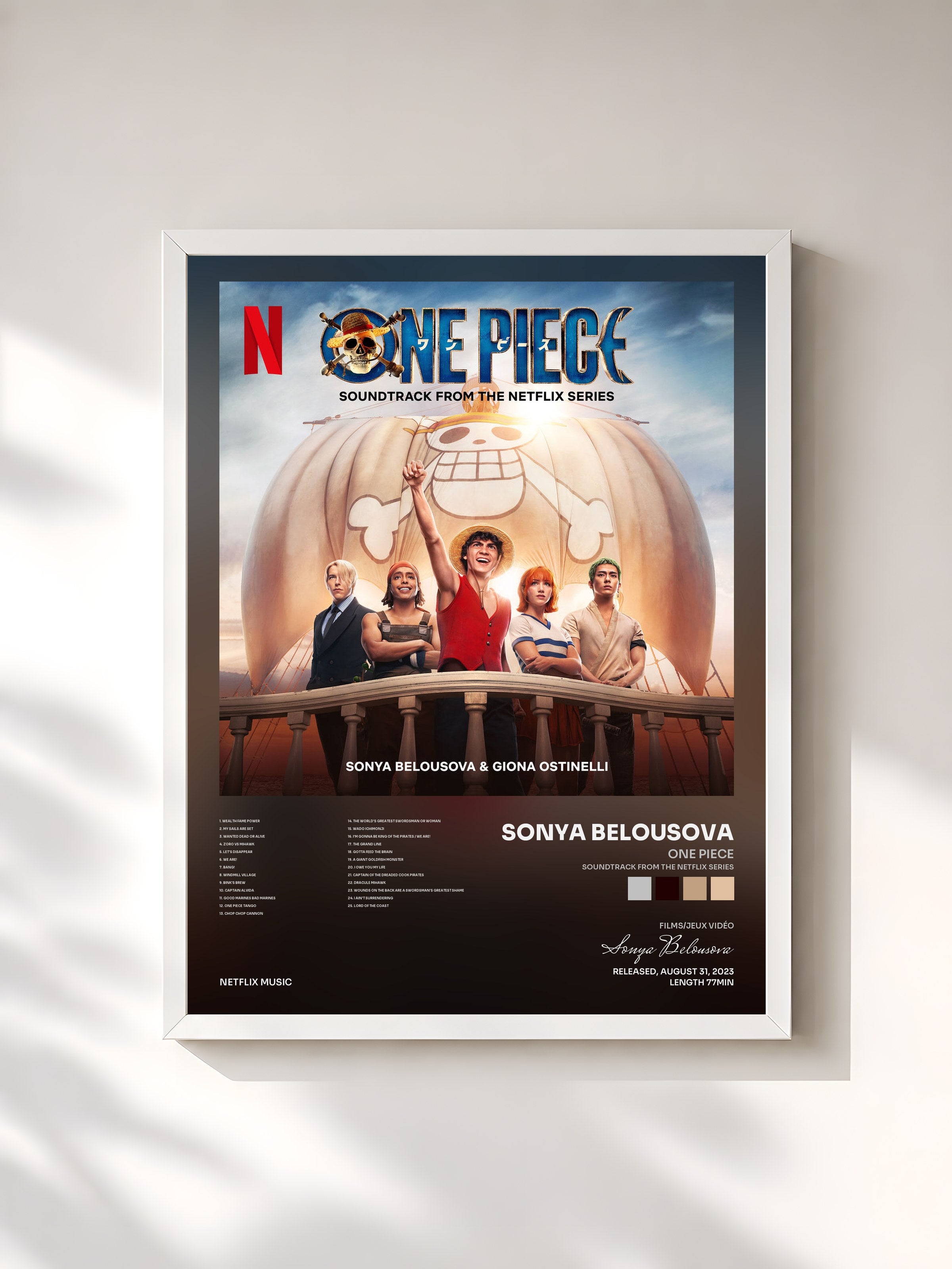 #blanc Tableau de l'album One Piece (Soundtrack from the Netflix Series) de Sonya Belousova, cadre blanc, imprimé et encadré en France
