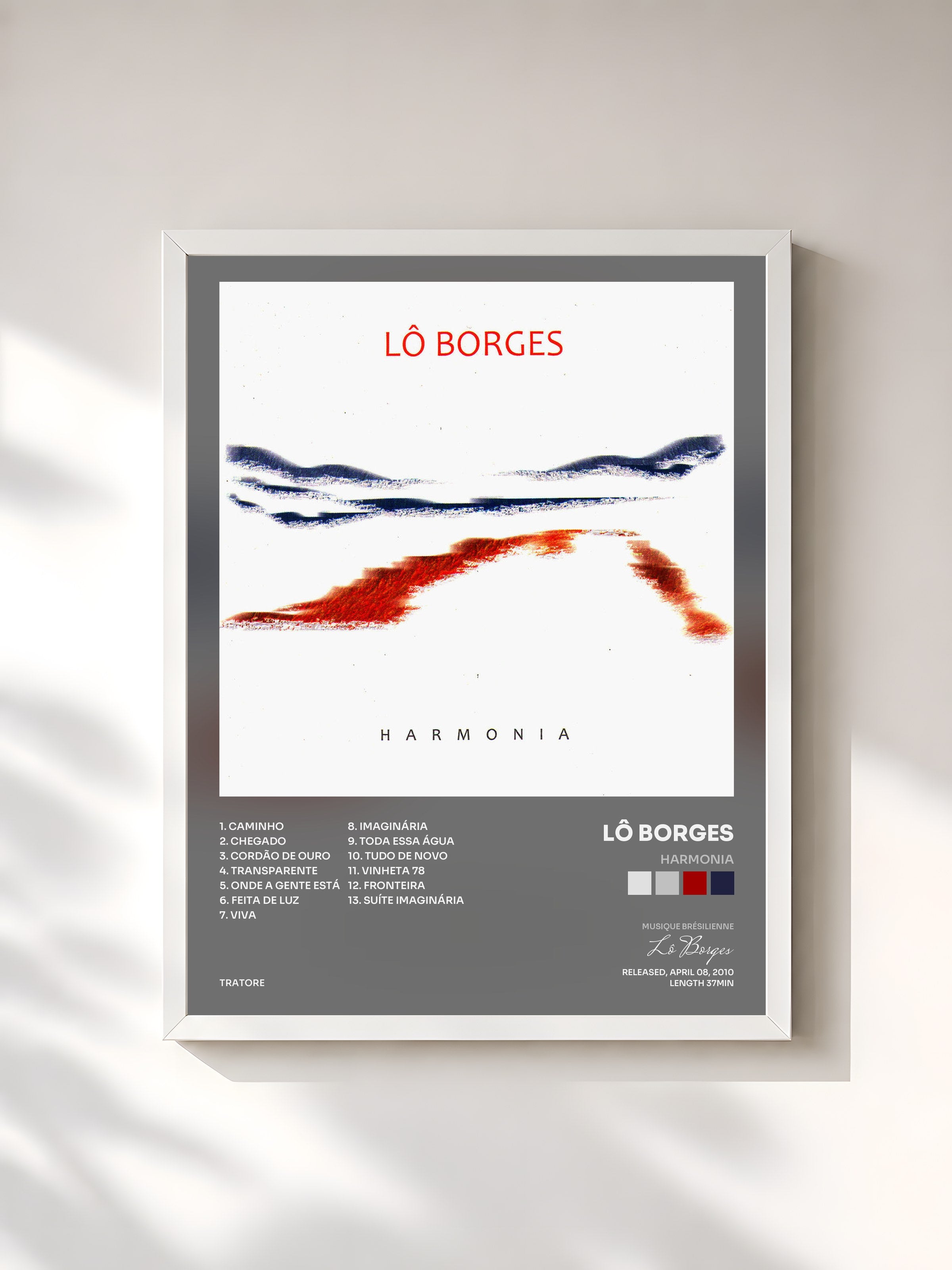 #blanc Tableau de l'album Harmonia de Lô Borges, cadre blanc, imprimé et encadré en France