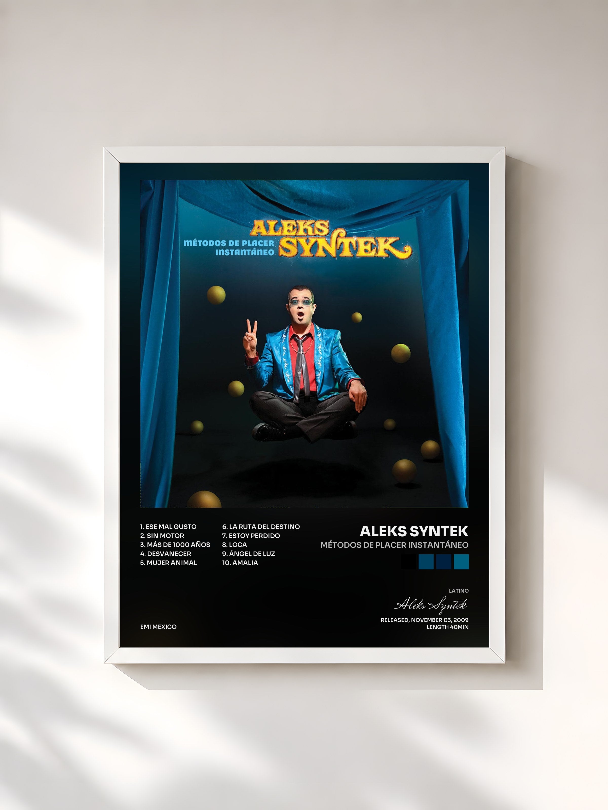 #blanc Tableau de l'album Métodos De Placer Instantáneo de Aleks Syntek, cadre blanc, imprimé et encadré en France