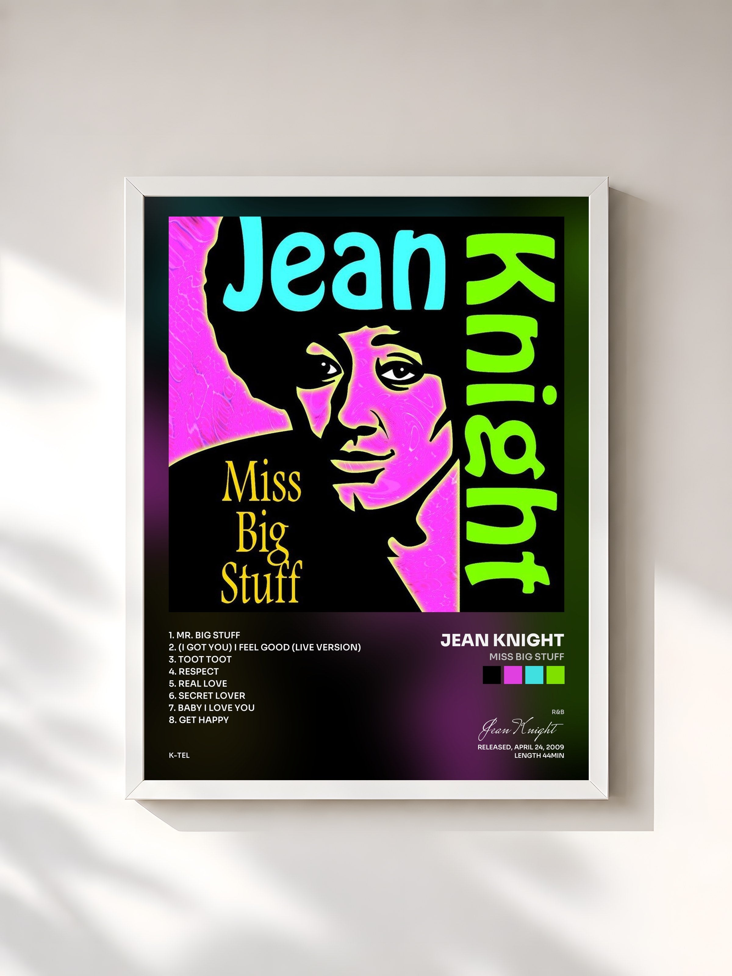 #blanc Tableau de l'album Miss Big Stuff de Jean Knight, cadre blanc, imprimé et encadré en France