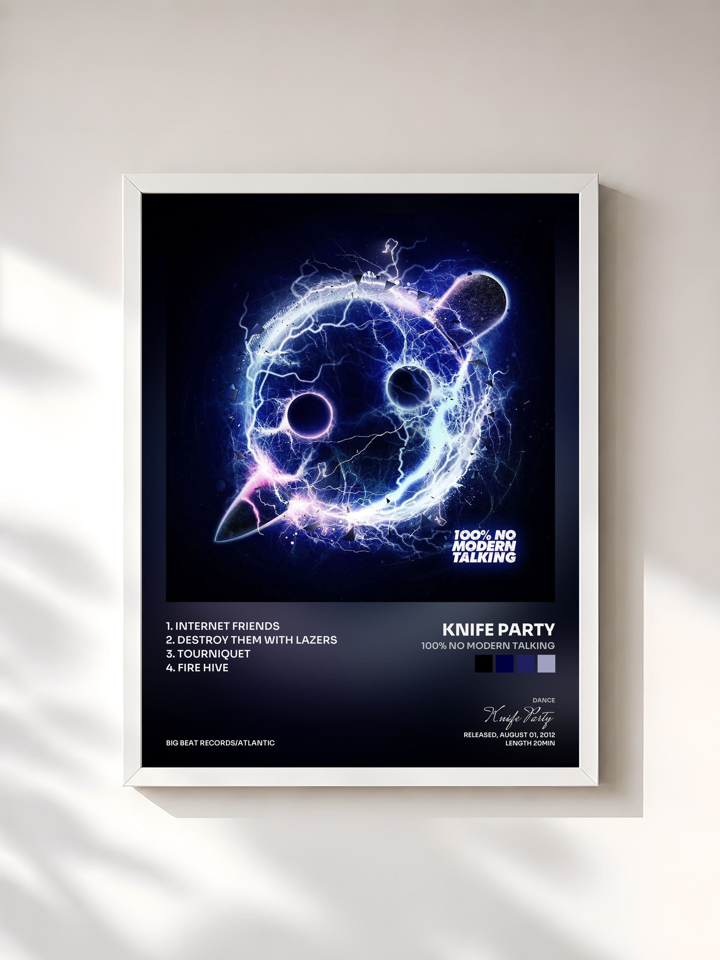 #blanc Tableau de l'album 100% No Modern Talking de Knife Party, cadre blanc, imprimé et encadré en France