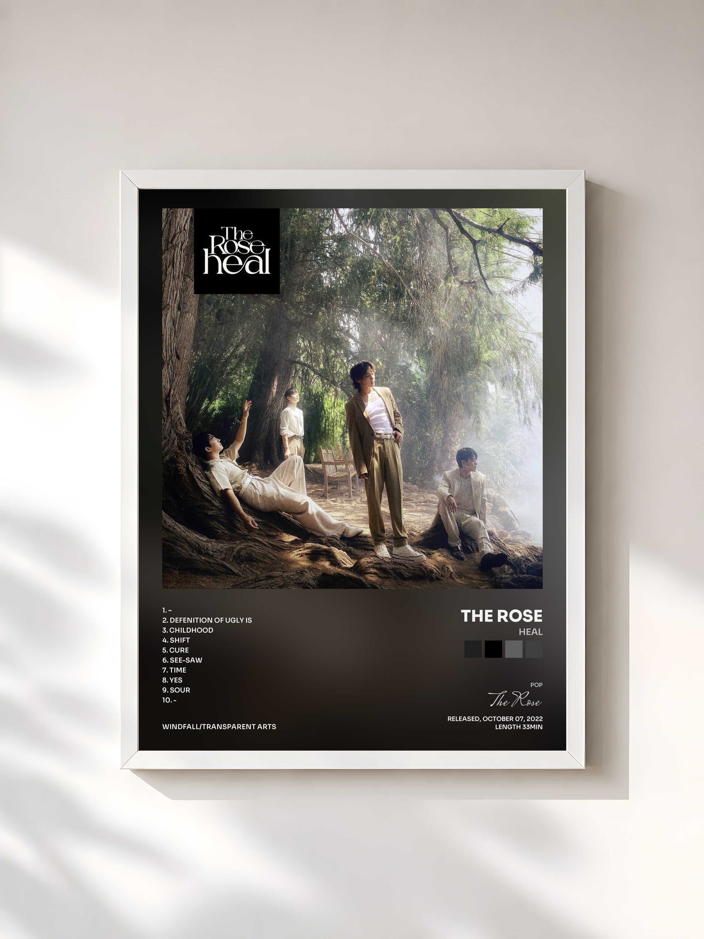 #blanc Tableau de l'album HEAL de The Rose, cadre blanc, imprimé et encadré en France