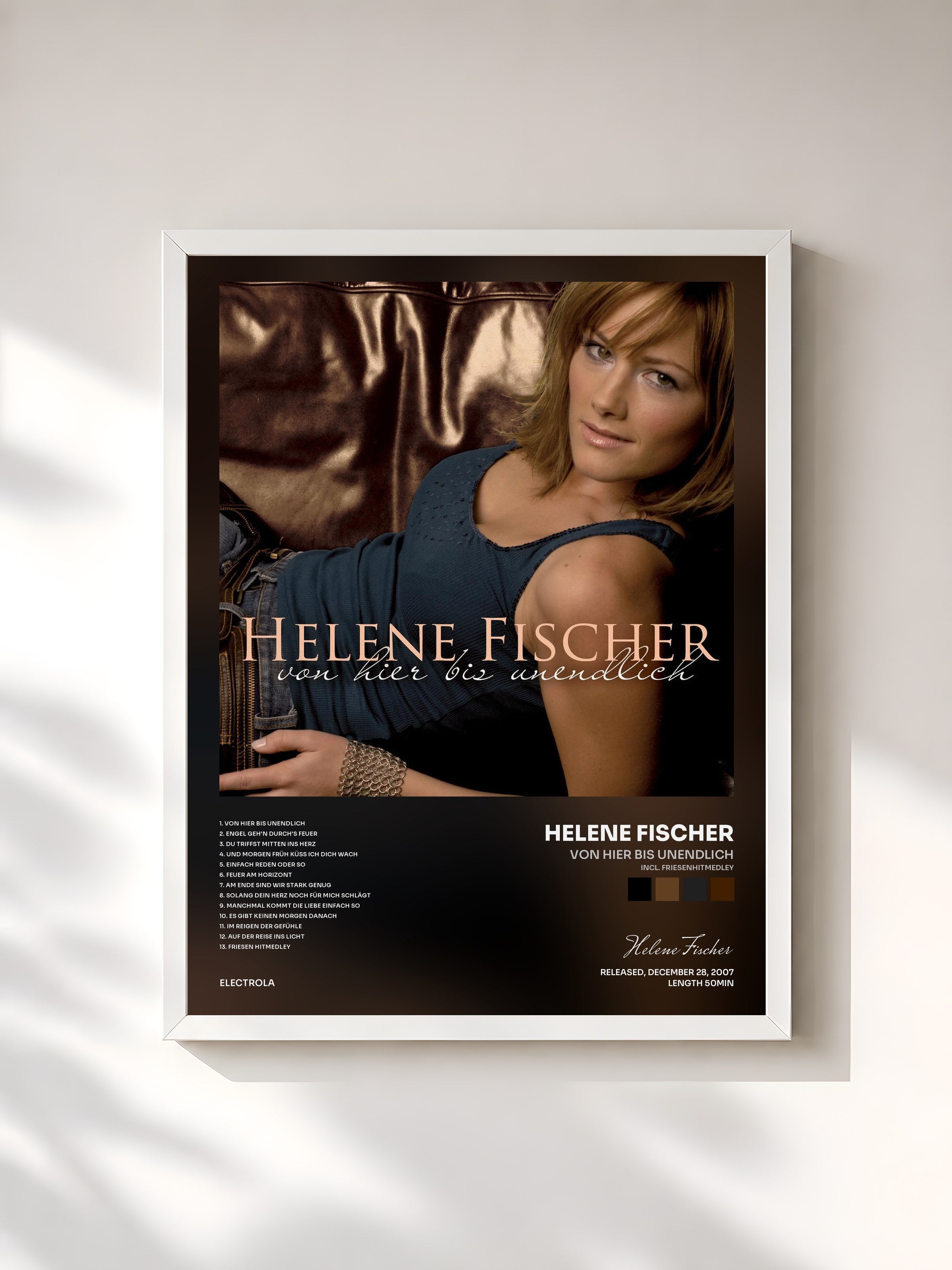 #blanc Tableau de l'album Von Hier Bis Unendlich (Incl. FriesenHitmedley) de Helene Fischer, cadre blanc, imprimé et encadré en France
