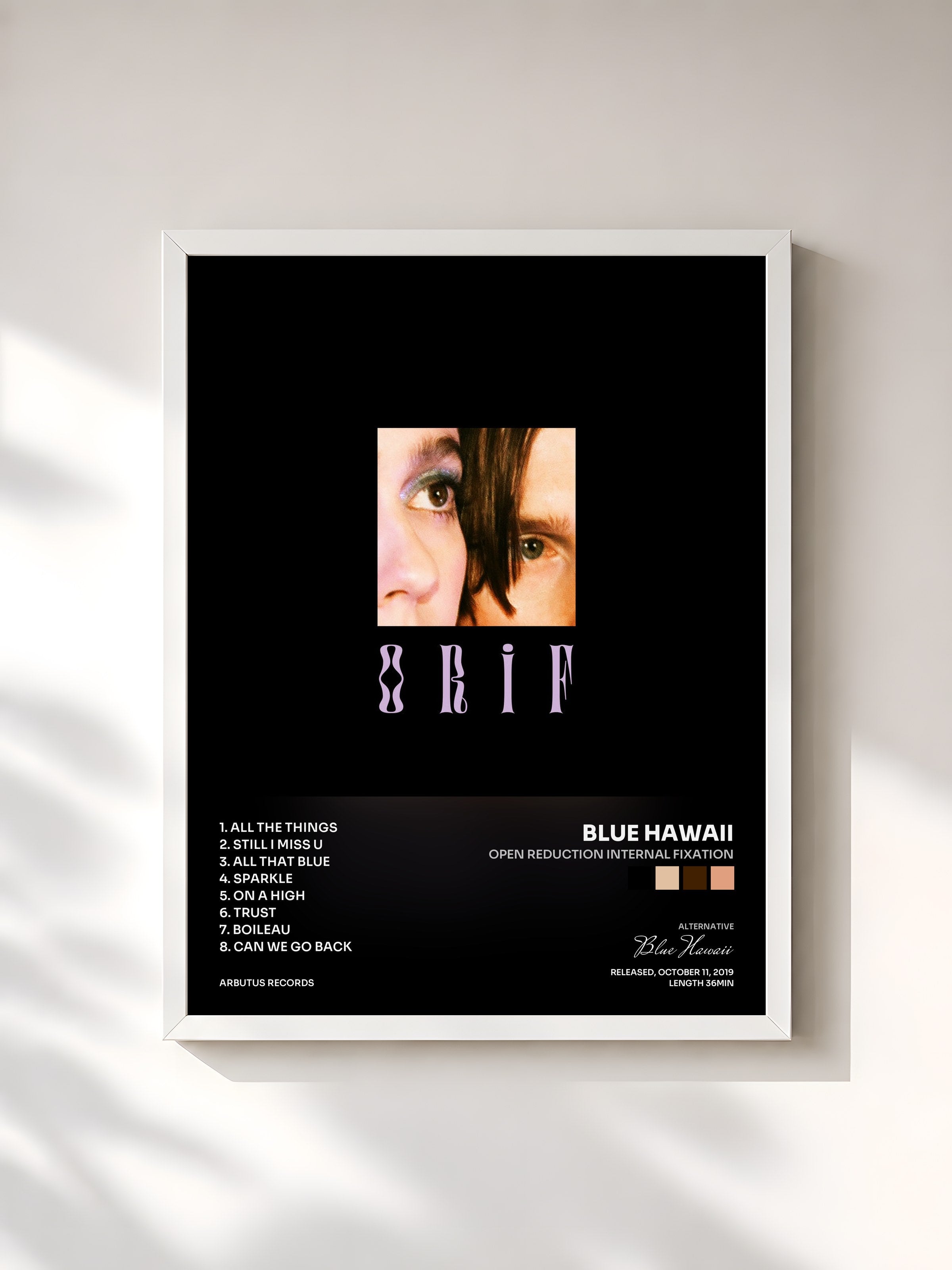 #blanc Tableau de l'album Open Reduction Internal Fixation de Blue Hawaii, cadre blanc, imprimé et encadré en France