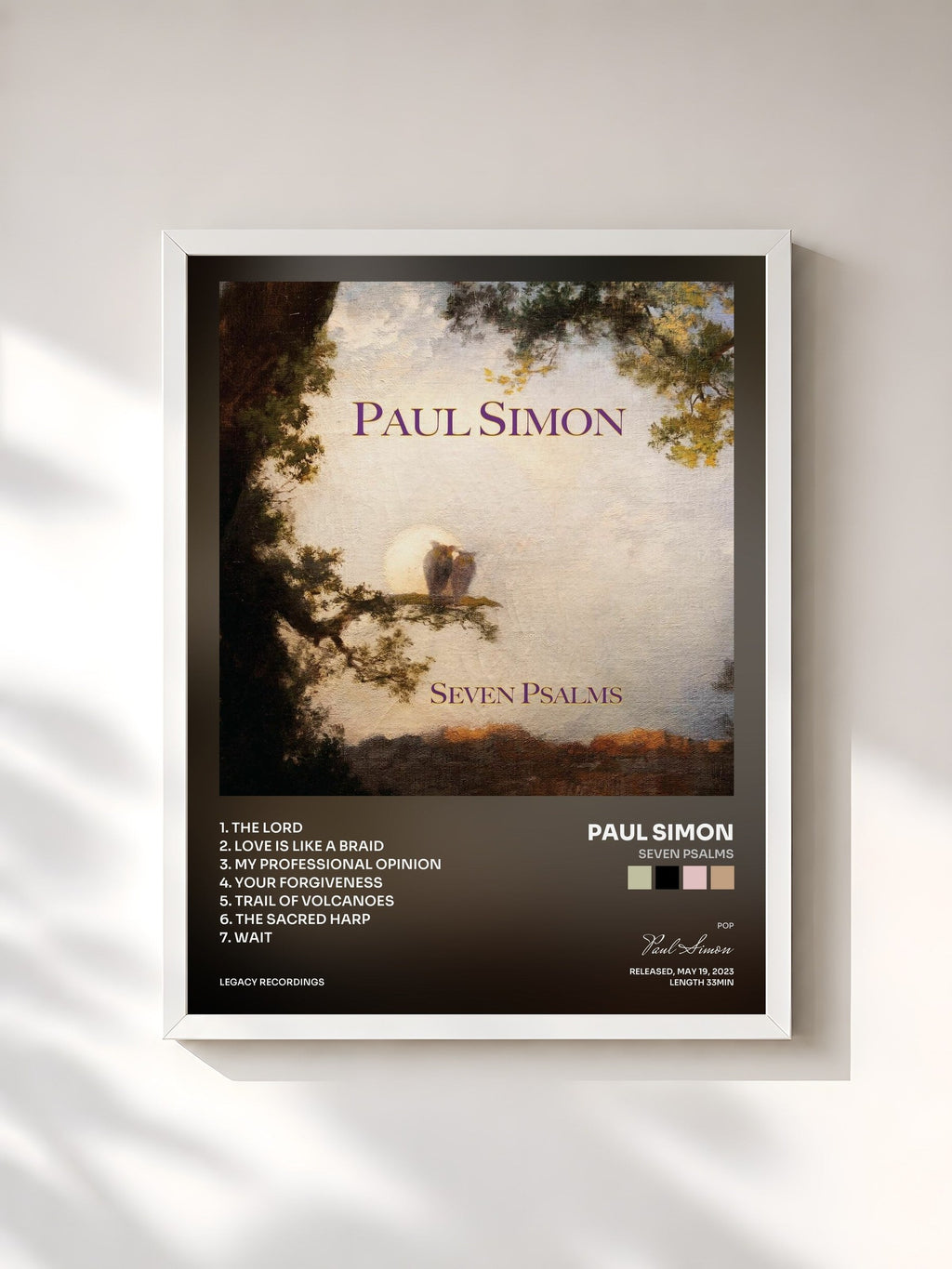 #blanc Seven Psalms di Paul Simon in stampa incorniciata, cornice bianca, stampata e incorniciata in Francia