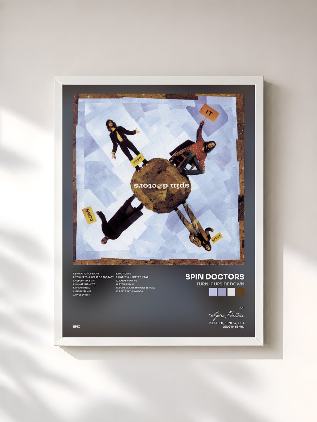 #blanc Tableau de l'album Turn It Upside Down de Spin Doctors, cadre blanc, imprimé et encadré en France