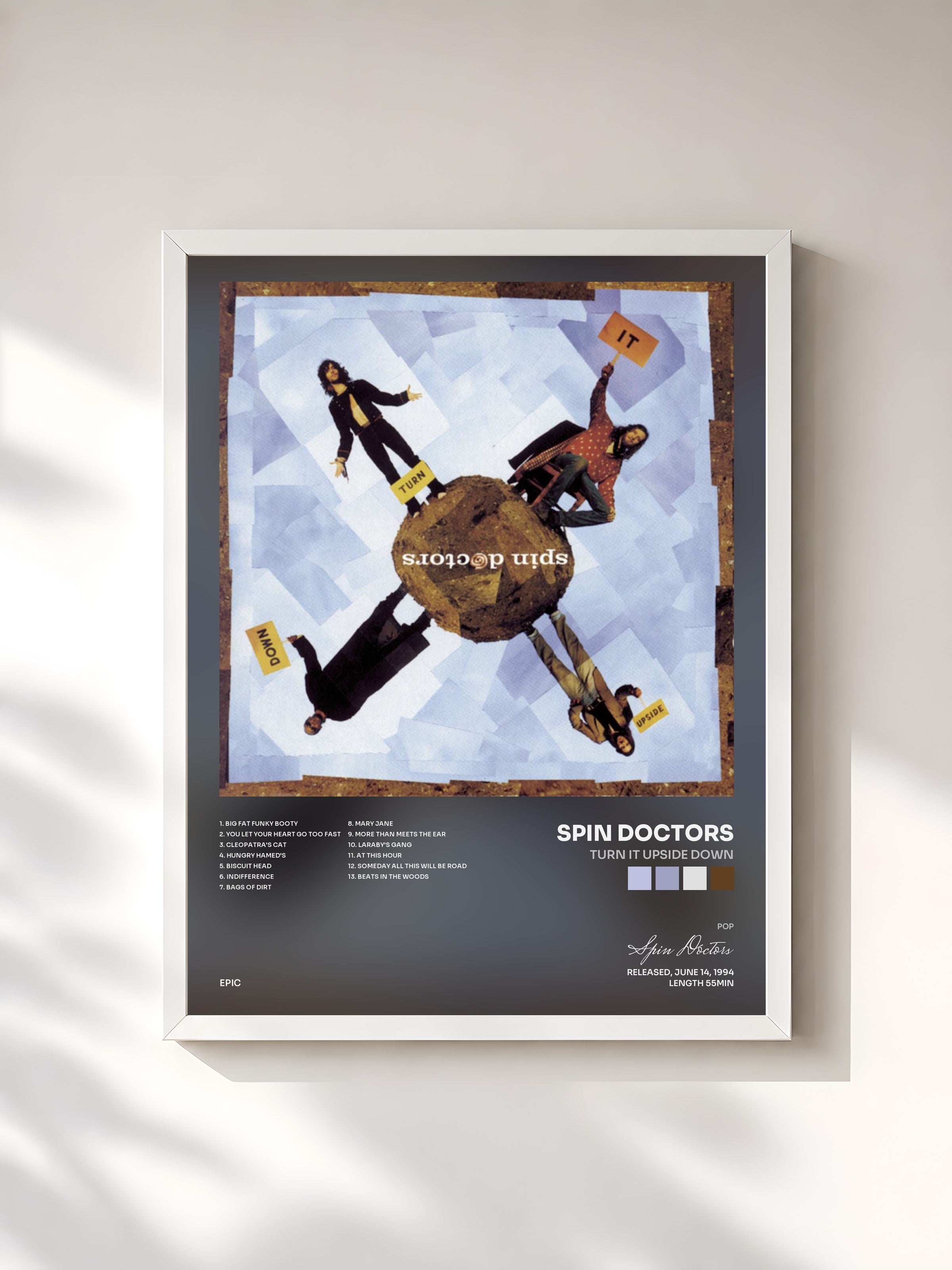 #blanc Tableau de l'album Turn It Upside Down de Spin Doctors, cadre blanc, imprimé et encadré en France