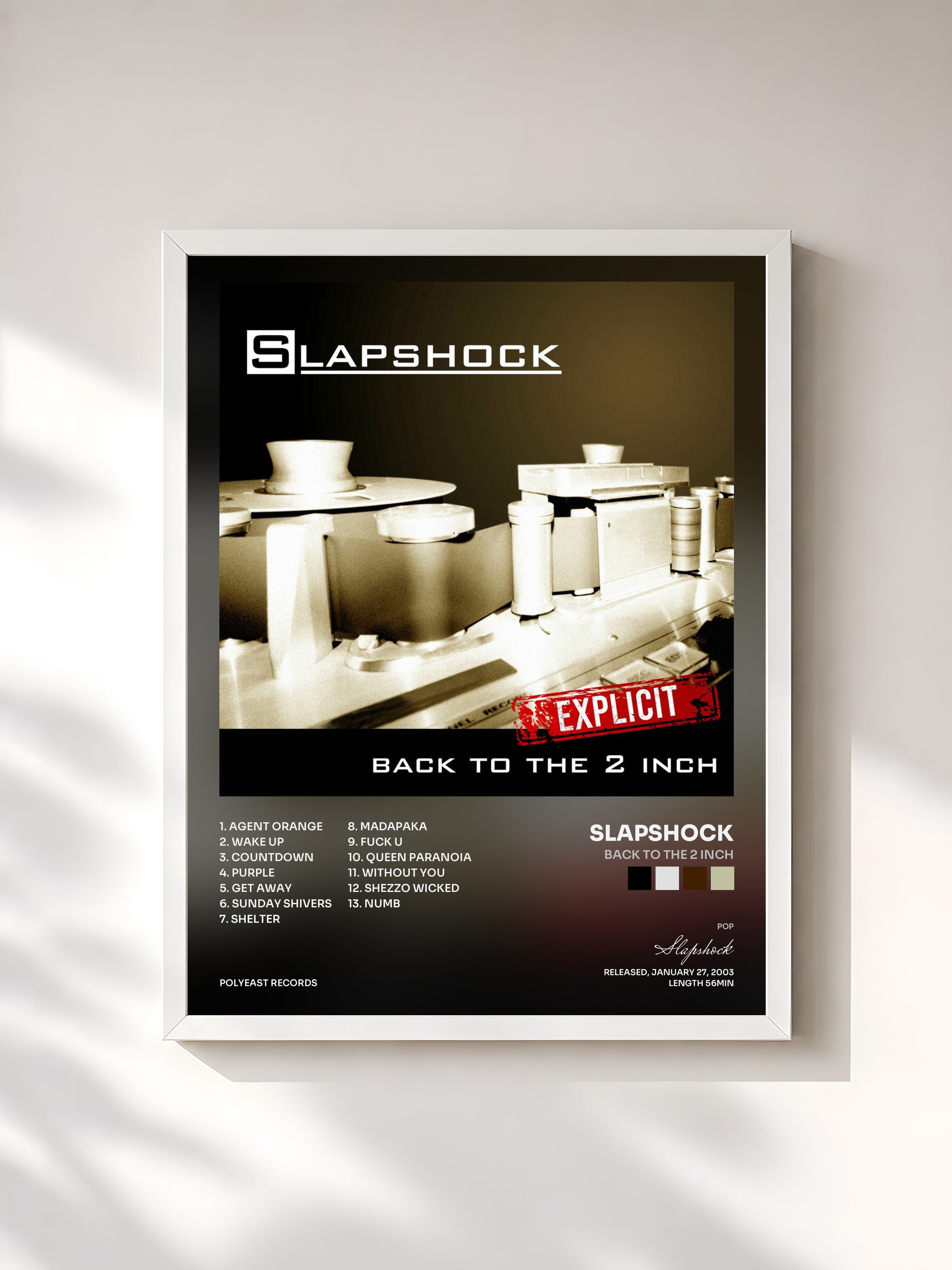 #blanc Tableau de l'album Back to the 2 Inch de Slapshock, cadre blanc, imprimé et encadré en France