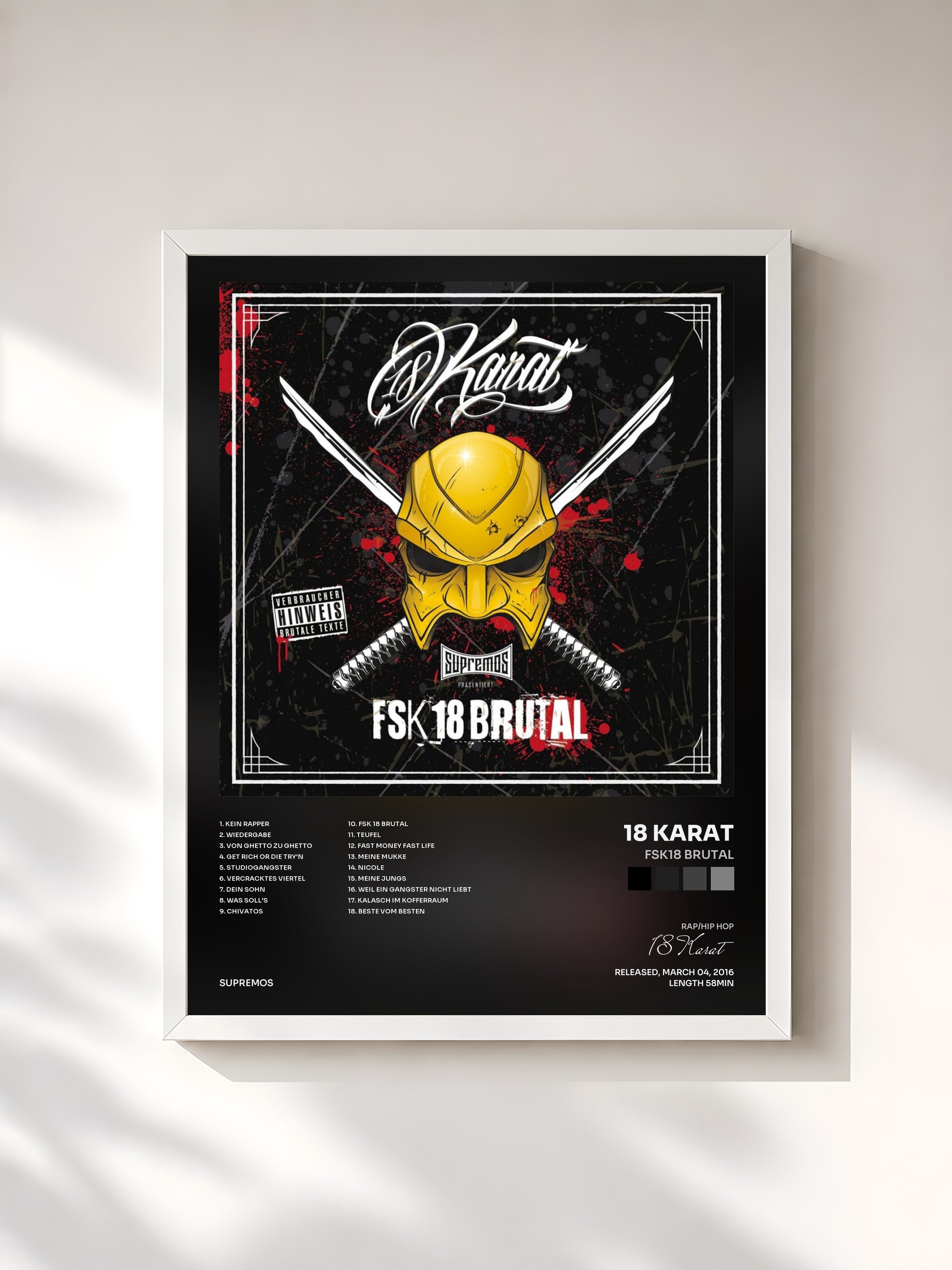#blanc Tableau de l'album FSK18 Brutal de 18 Karat, cadre blanc, imprimé et encadré en France