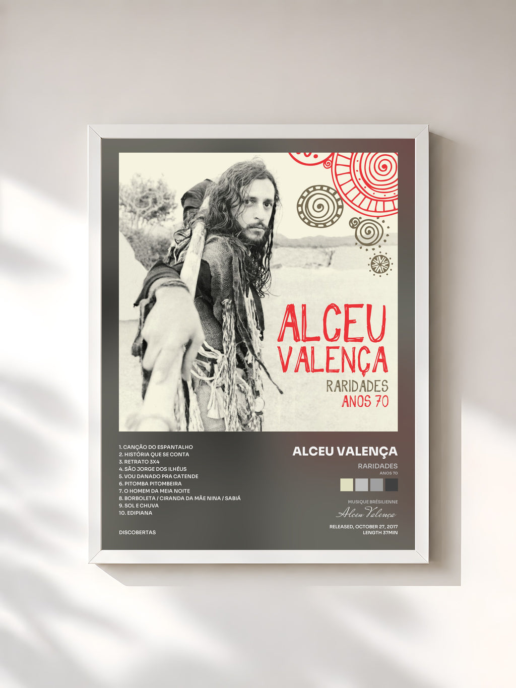 #blanc Tableau de l'album Raridades (Anos 70) de Alceu Valença, cadre blanc, imprimé et encadré en France