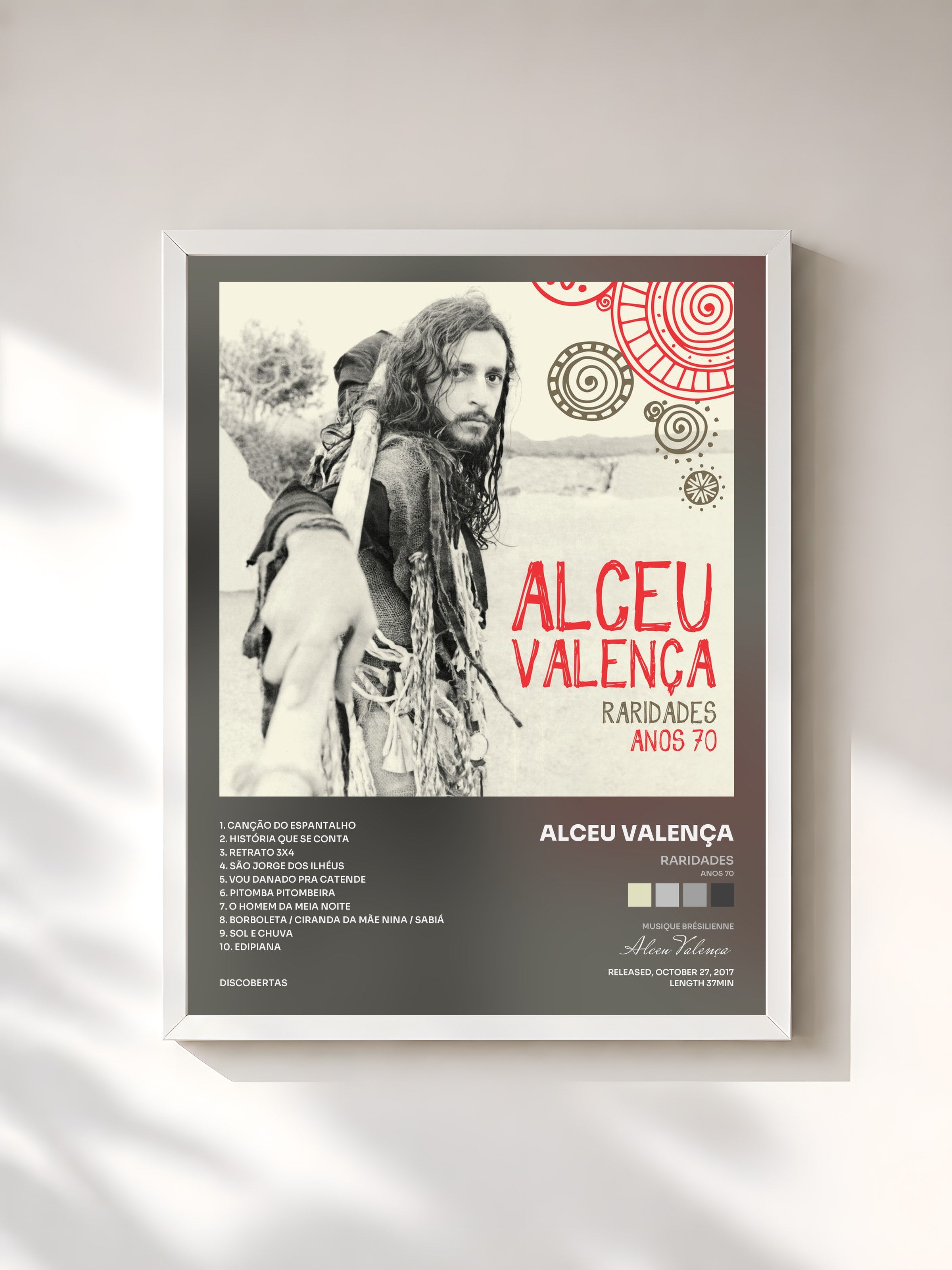 #blanc Tableau de l'album Raridades (Anos 70) de Alceu Valença, cadre blanc, imprimé et encadré en France