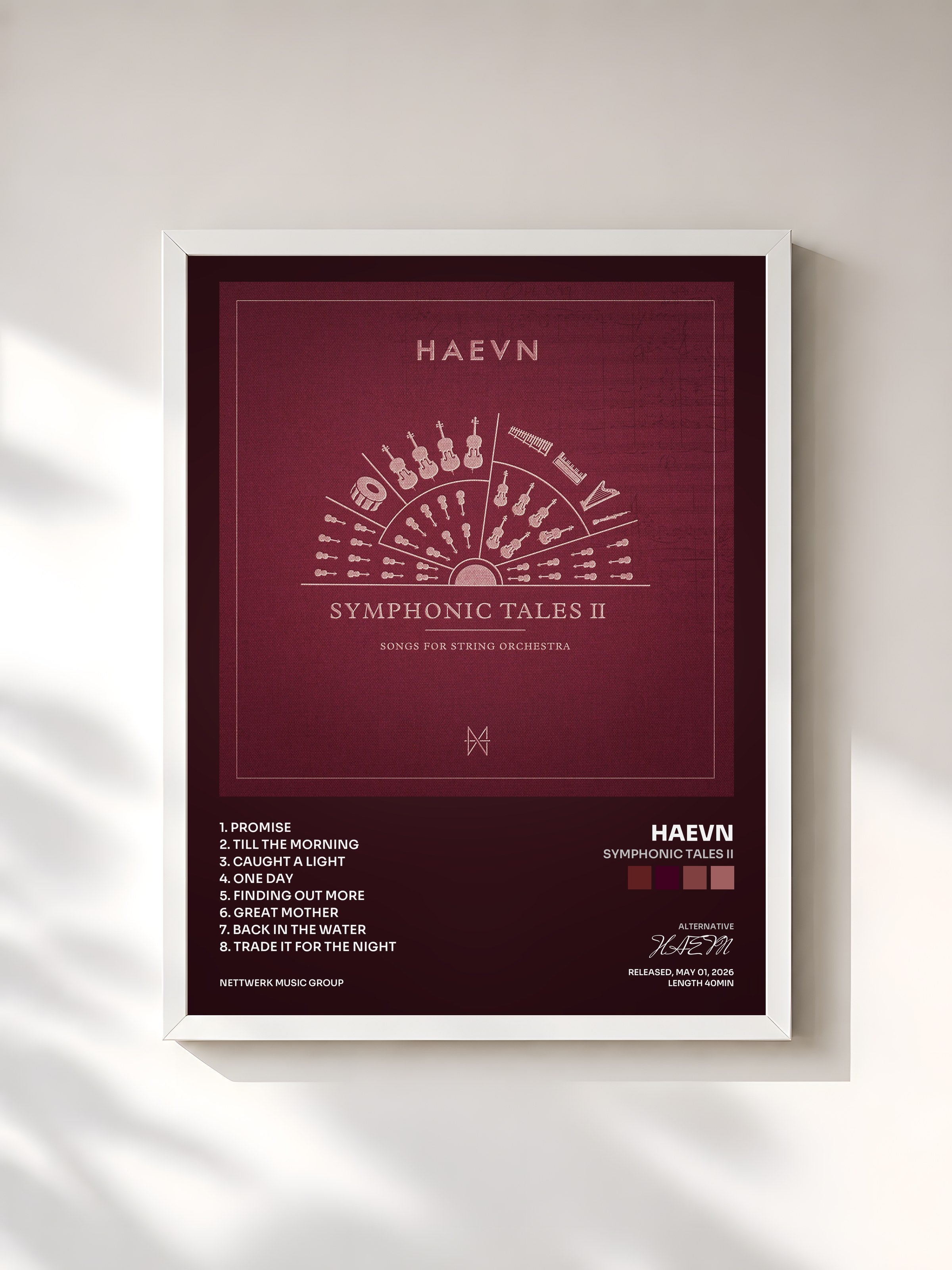 #blanc Tableau de l'album Symphonic Tales II de HAEVN, cadre blanc, imprimé et encadré en France