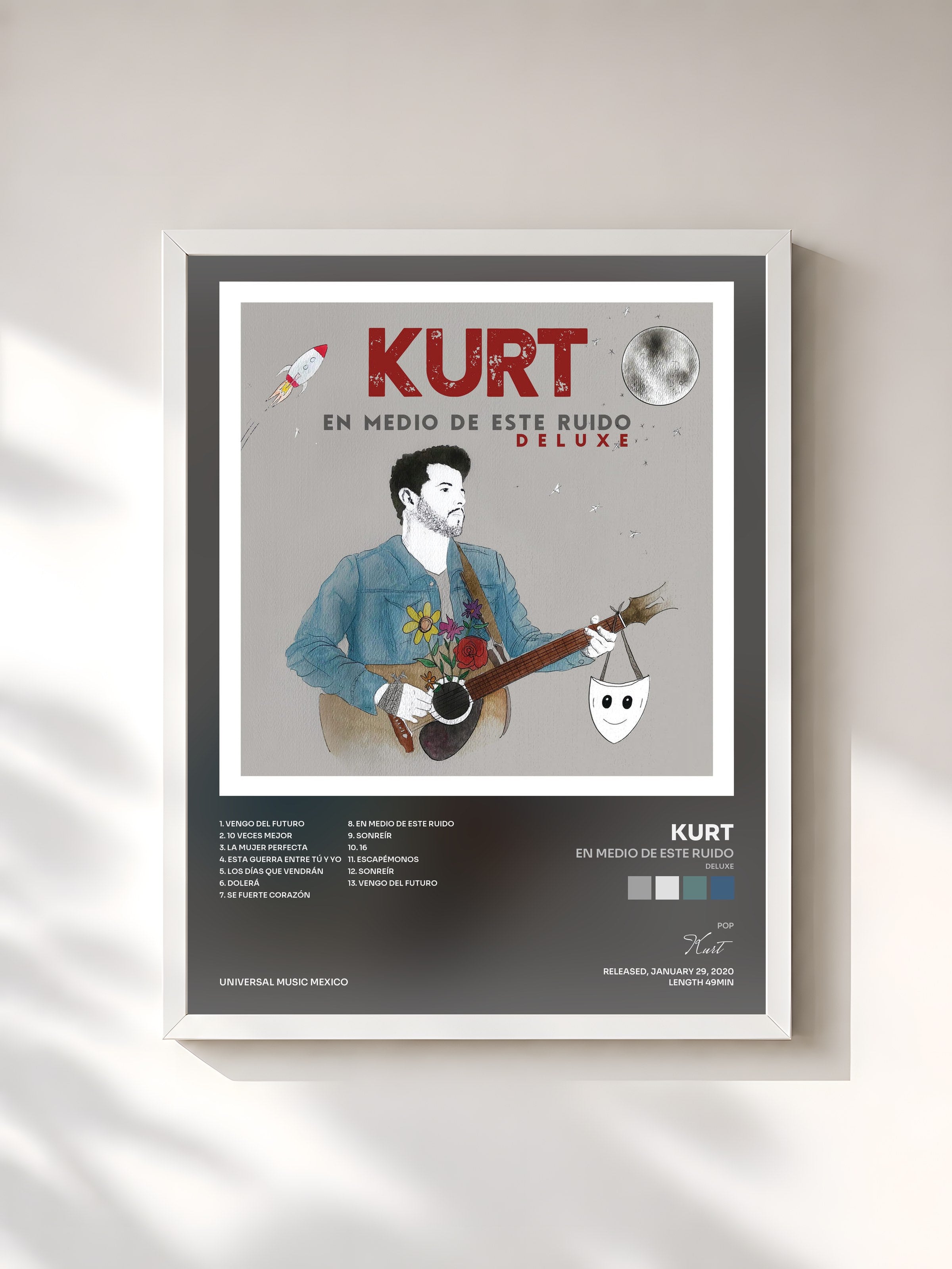 #blanc Tableau de l'album En Medio De Este Ruido (Deluxe) de Kurt, cadre blanc, imprimé et encadré en France