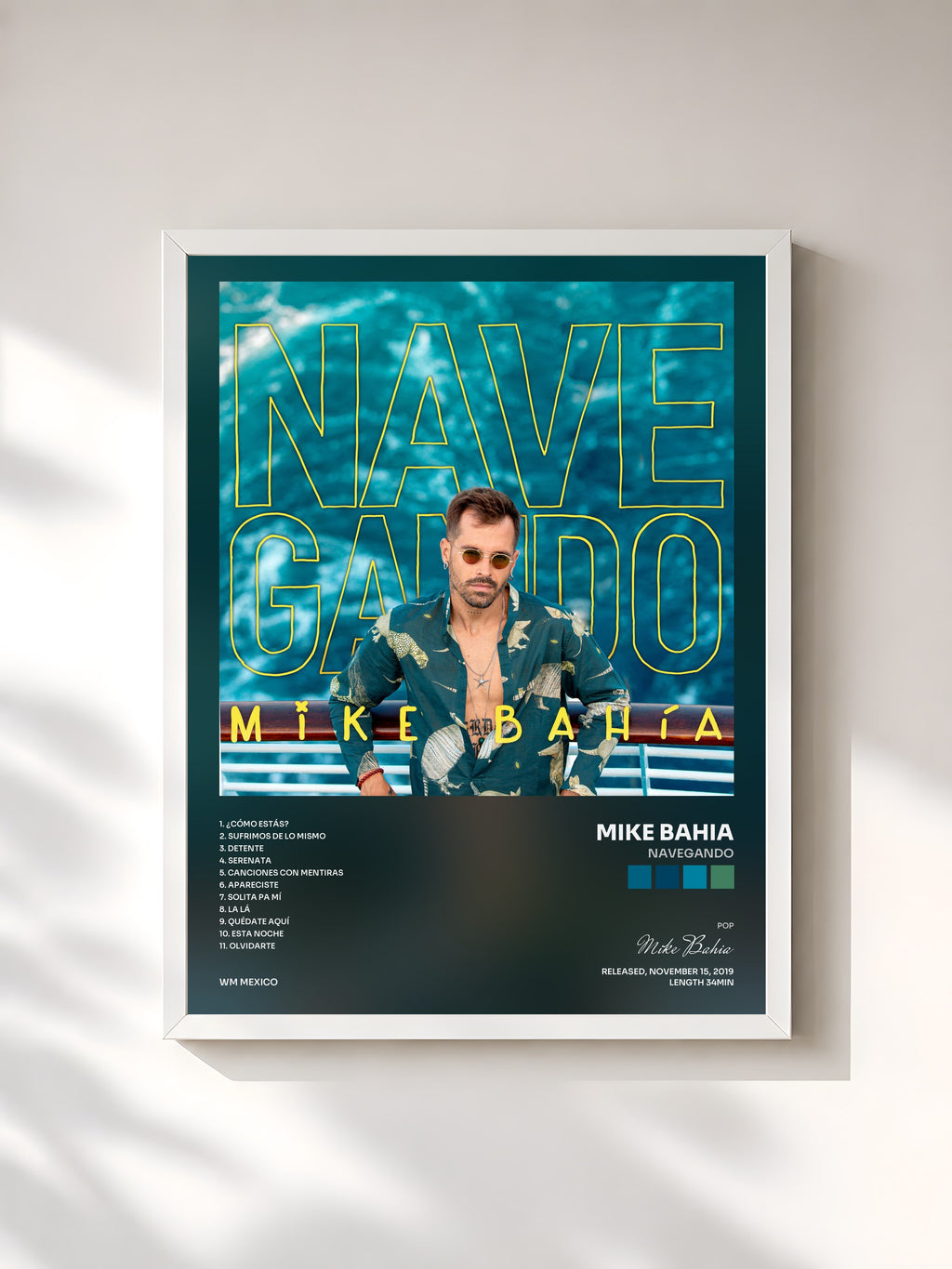 #blanc Tableau de l'album Navegando de Mike Bahia, cadre blanc, imprimé et encadré en France
