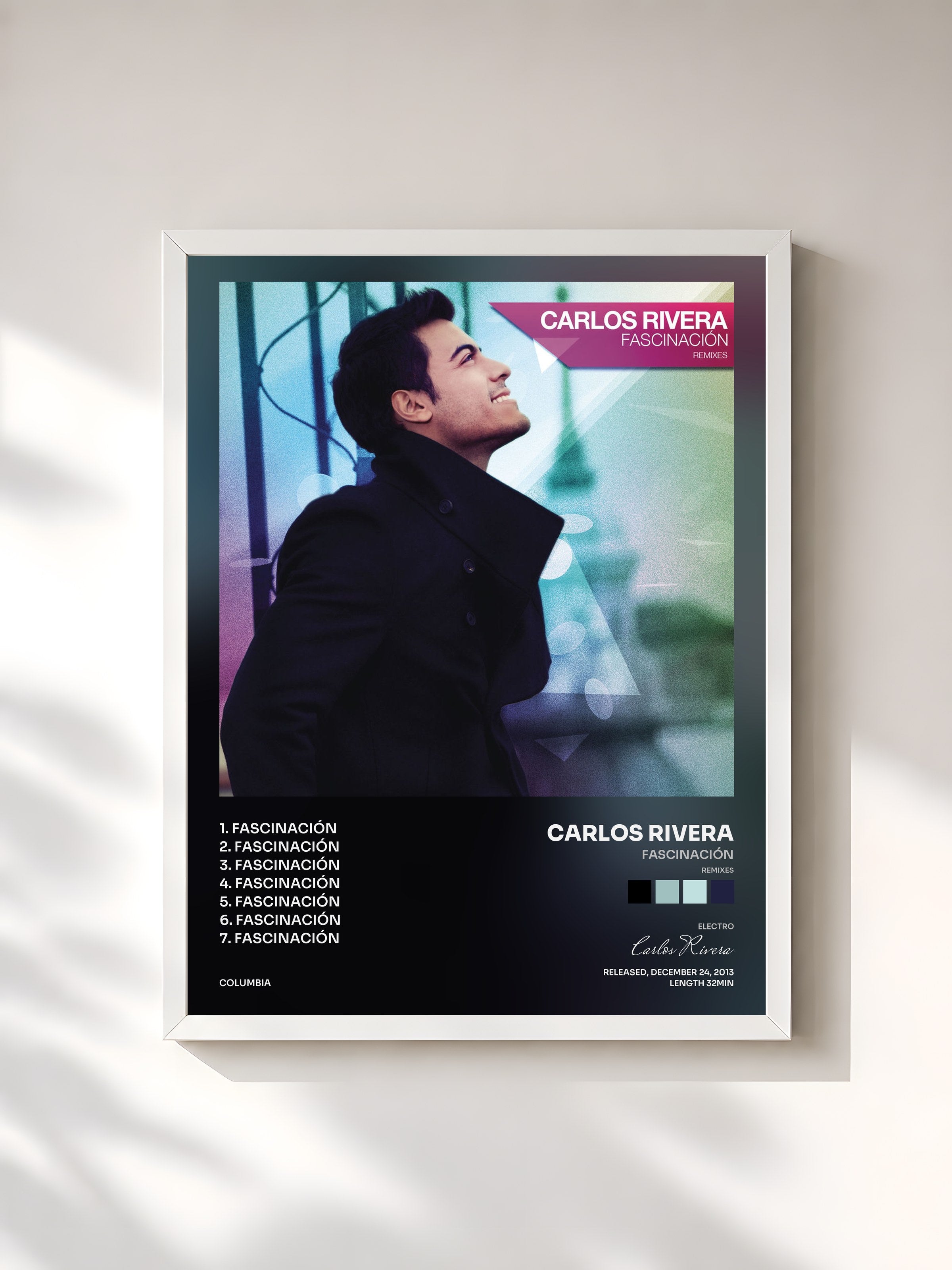 #blanc Tableau de l'album Fascinación (Remixes) de Carlos Rivera, cadre blanc, imprimé et encadré en France